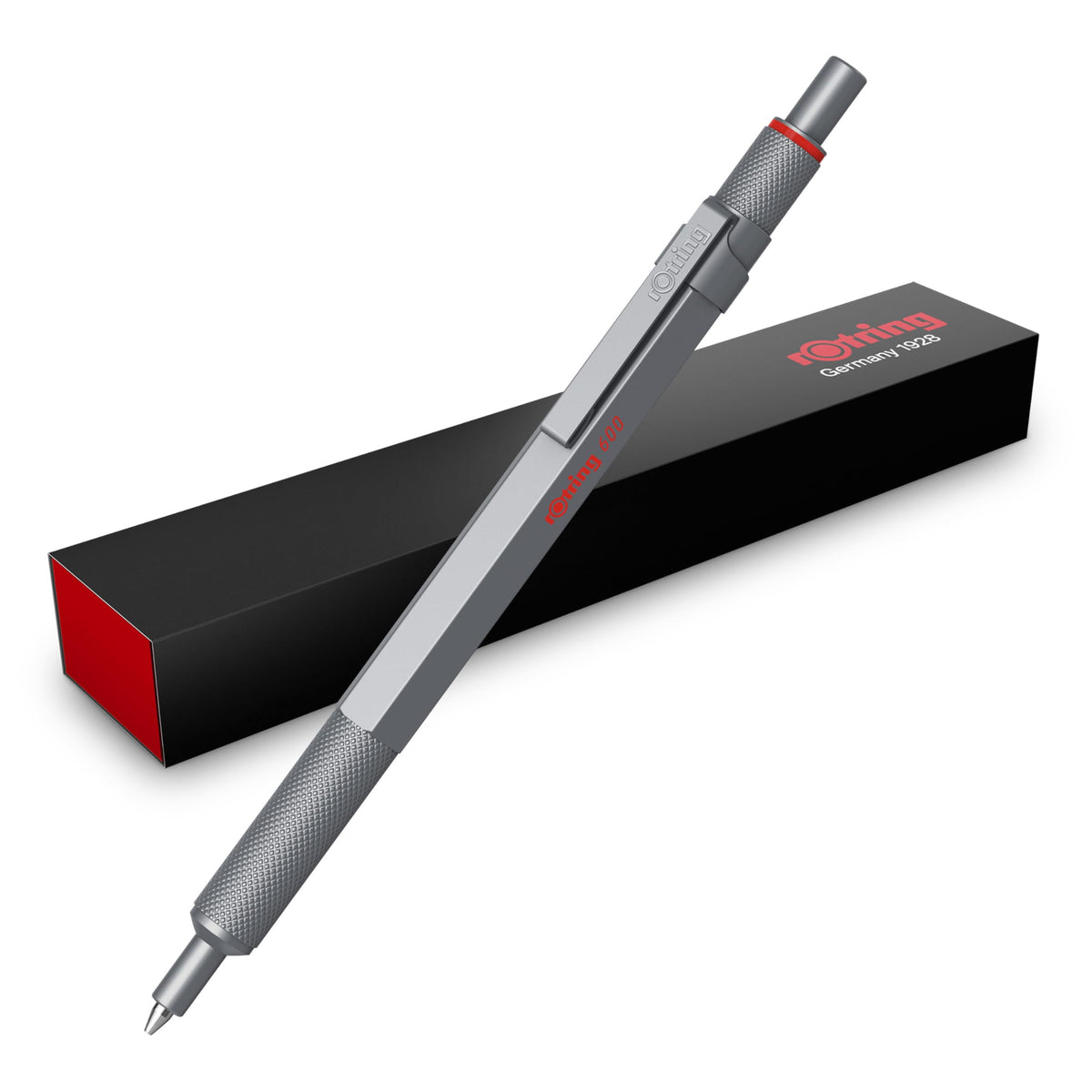 rOtring 600 Gel Pen | 0.55 mm | Black Ink | Silver Metal Body Pen | Non-Slip Knurled Grip &