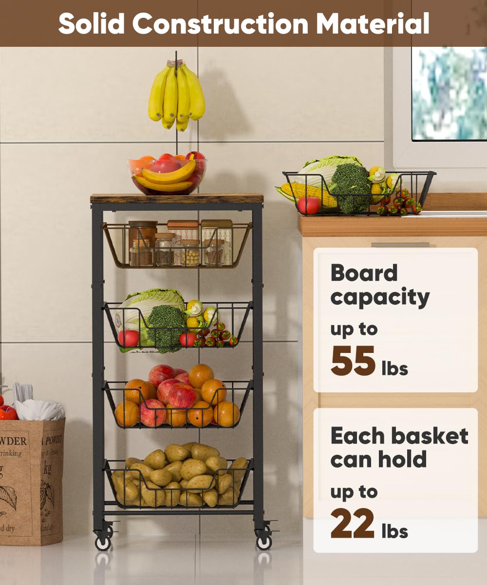 Tigerden Fruit Vegetable Storage Cart for Kitchen, 5-Tier Vegetable Stand Rack with Pull-Out Fruit