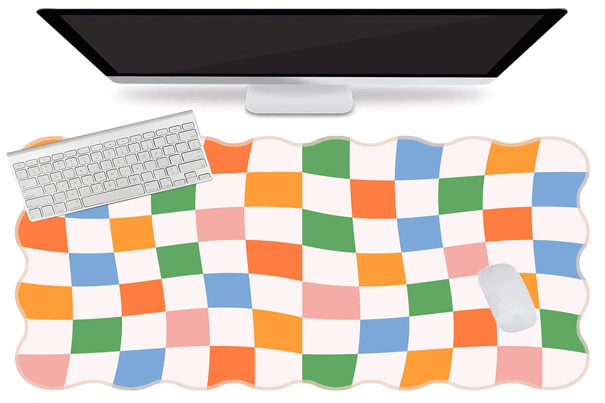 L-SPOUTTO Checkered Mouse Pad,Scalloped Groovy Desk Mat XXL Gaming Mousepad