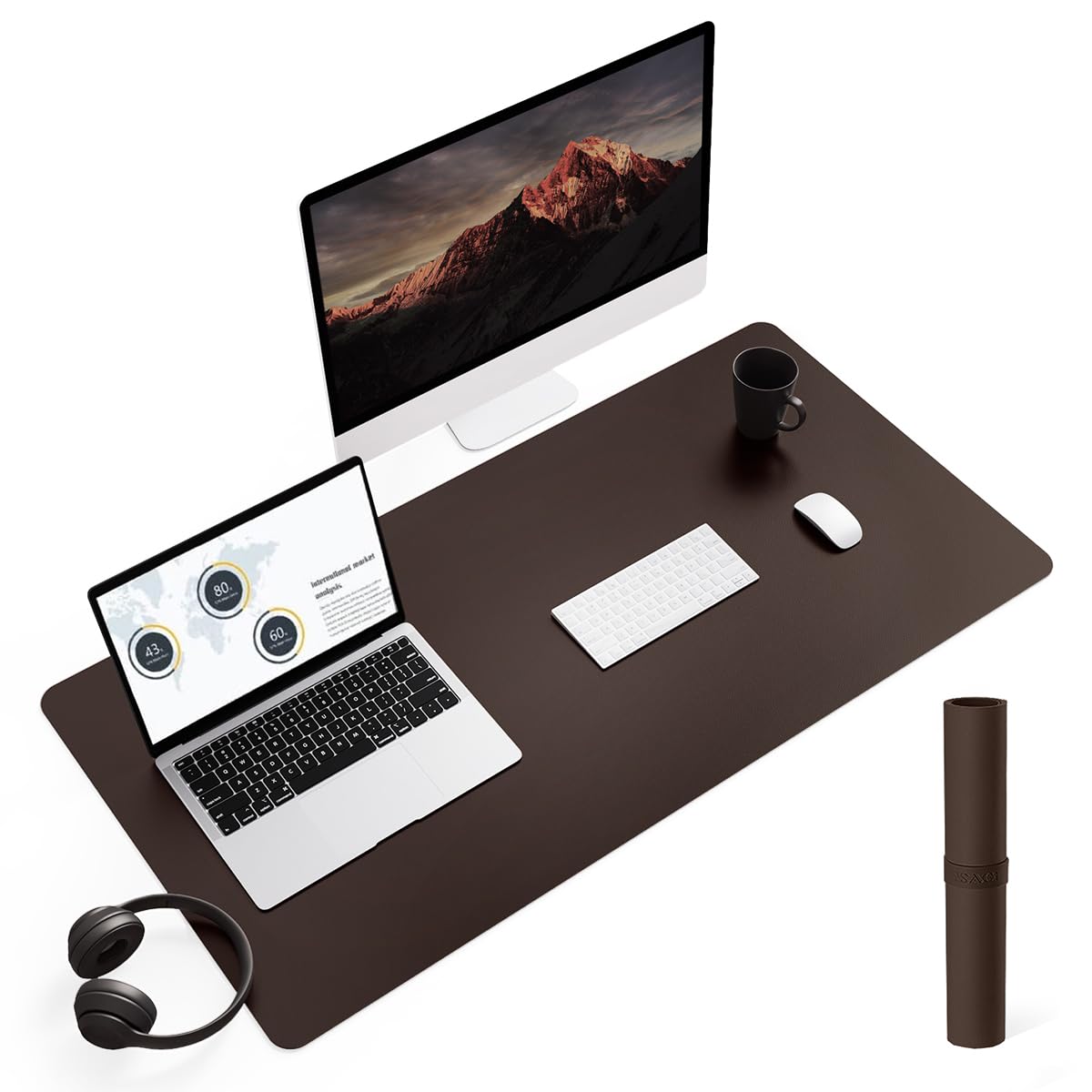 YSAGi Non-Slip Leather Desk Pad L Size, Waterproof Laptop Computer Desk Keyboard Mat, Table