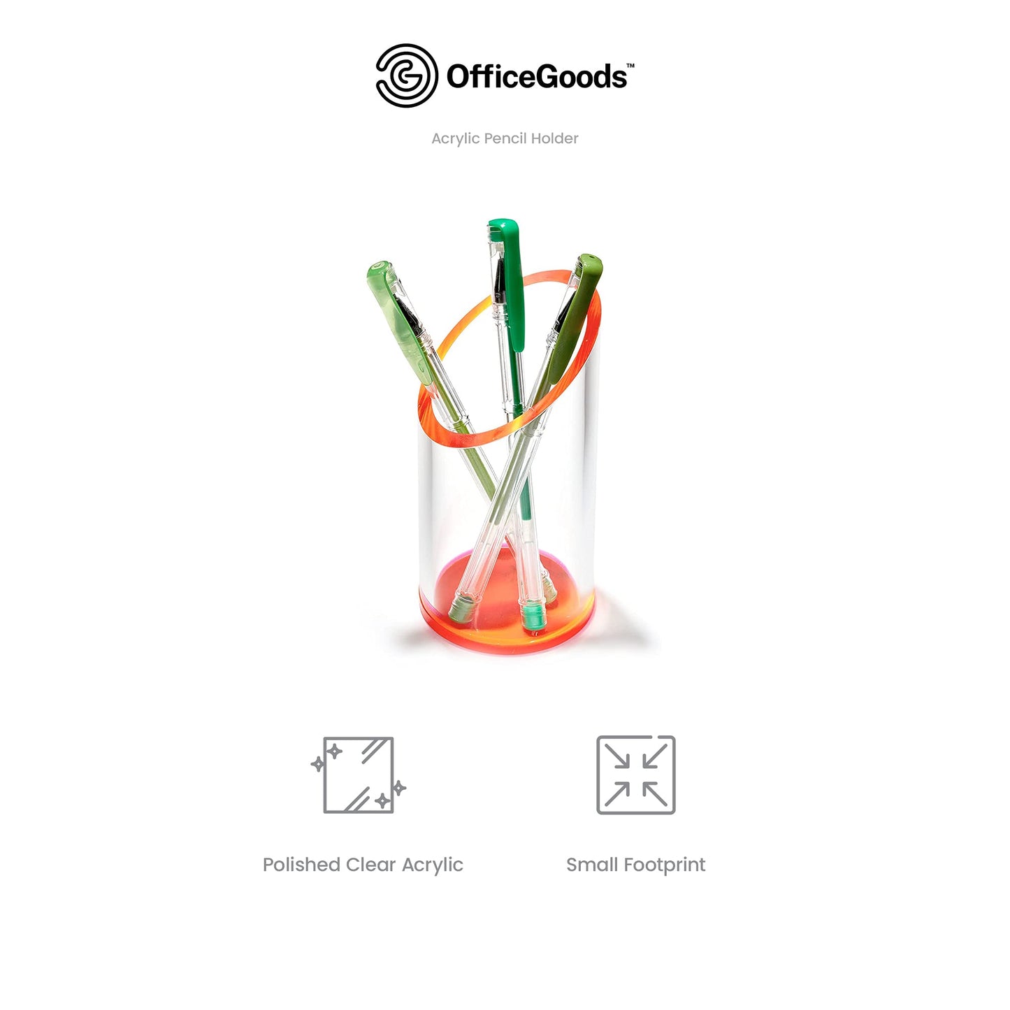 OfficeGoods Acrylic Pen Holder, 5.25” H x 2.5” W, Neon Red