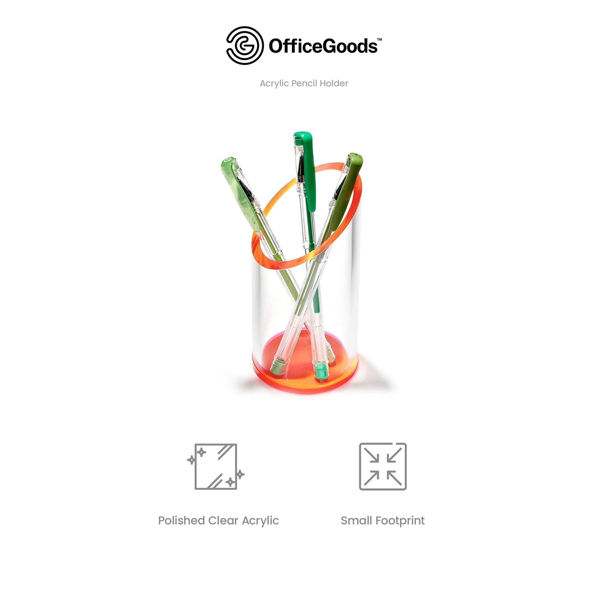 OfficeGoods Acrylic Pen Holder, 5.25” H x 2.5” W, Neon Red