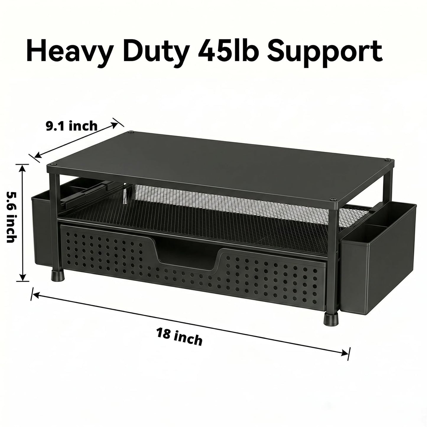 ECOLOVI Desk Organizer and Accessories, 2-Tier Computer Monitor Stand Rise with Storage Drawer & 2