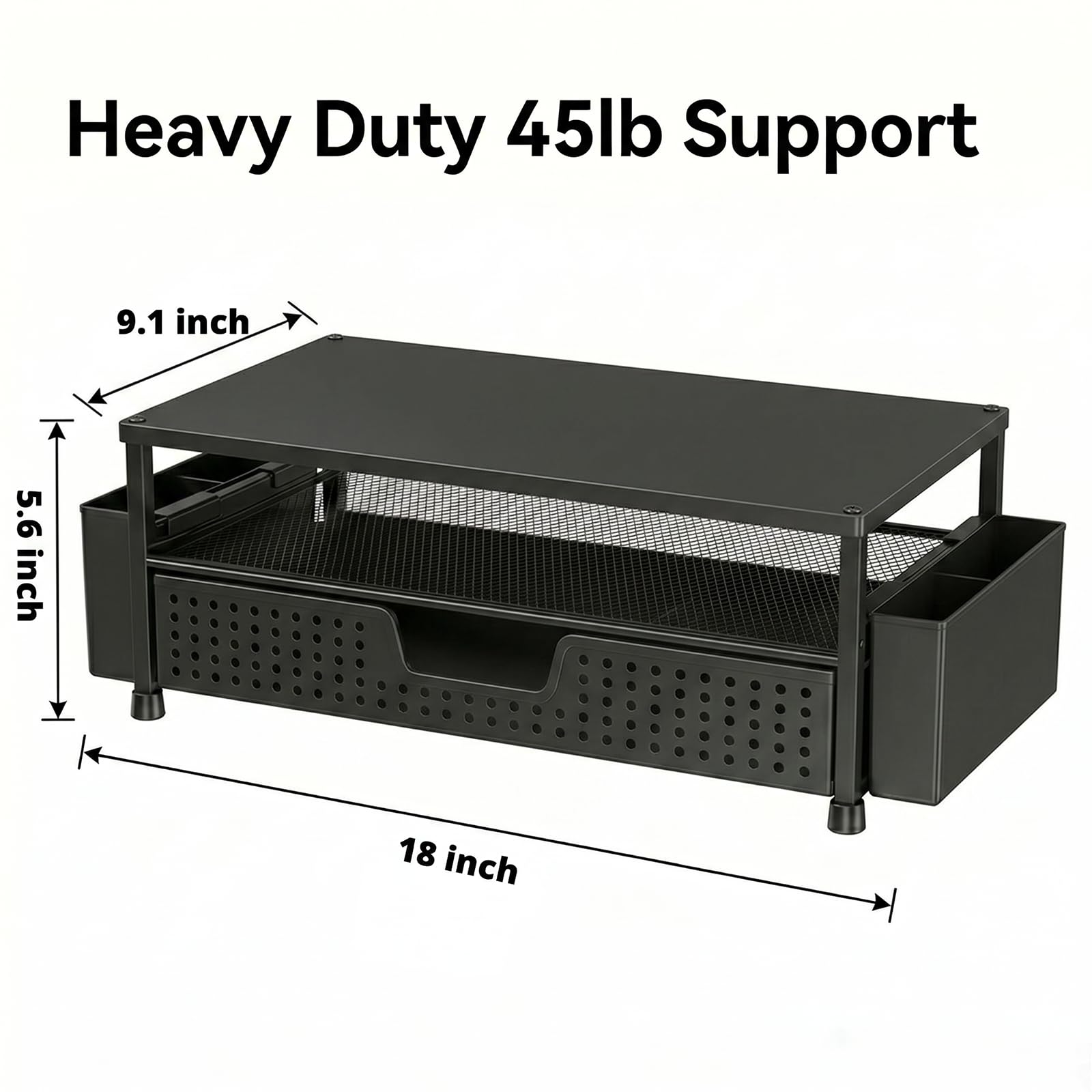ECOLOVI Desk Organizer and Accessories, 2-Tier Computer Monitor Stand Rise with Storage Drawer & 2