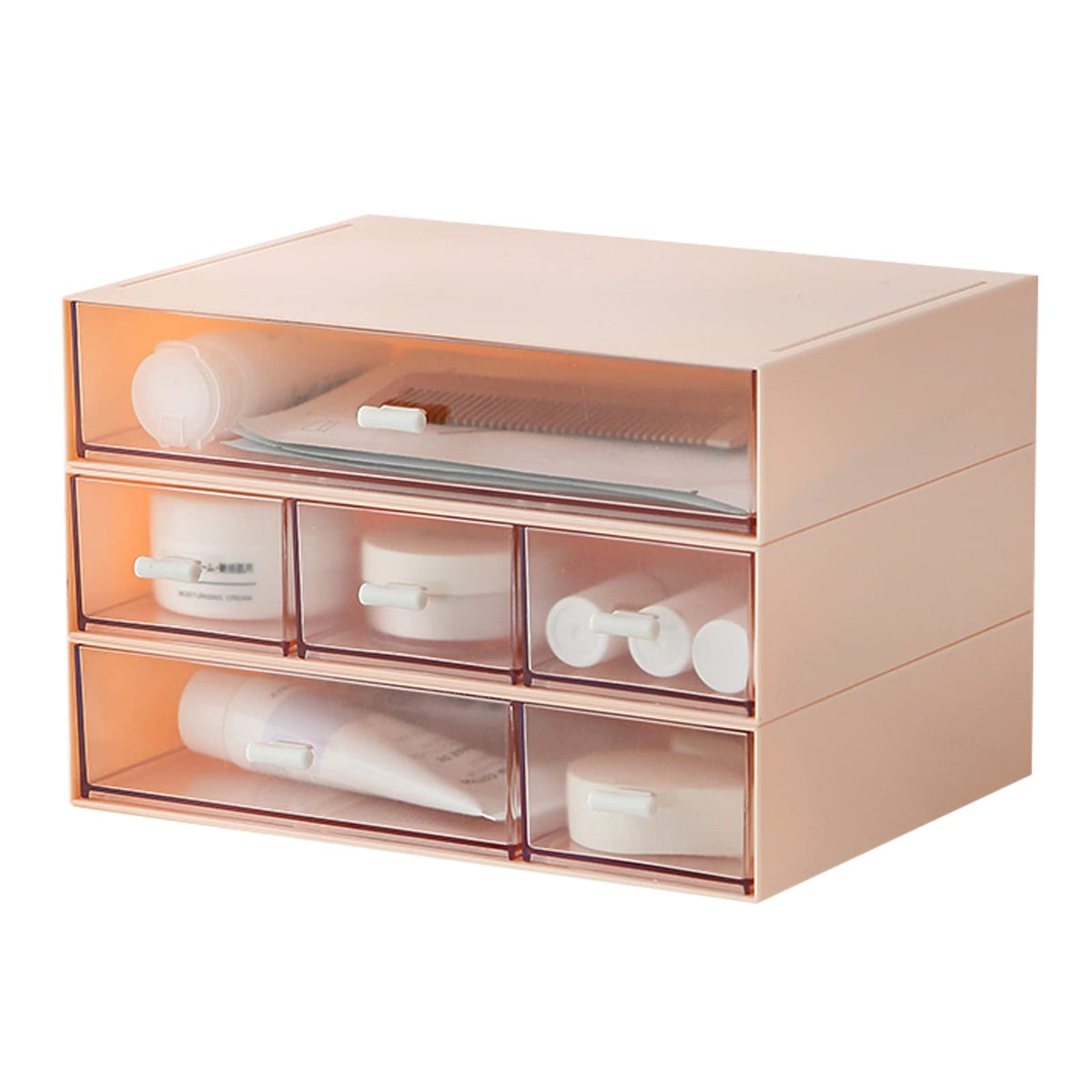 MILULUGO Desk Organizer with 6 Drawers, Makeup Organizer, Plastic Makeup Storage, Cosmetic Storage