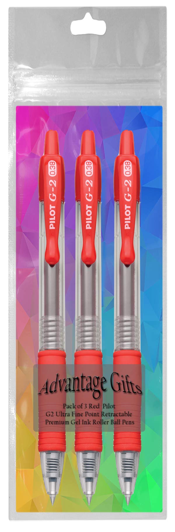 Advantage Gifts G2 Retractable Premium Gel Ink Roller Ball Pens Ultra Fine Point (.38mm) Red Ink 3