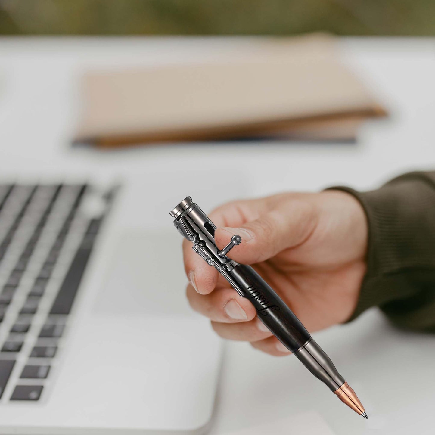 Personalized Bolt Action Pen, Free Engraved Wood Metal Ballpoint Pen with 2 Refills, Customized Pen