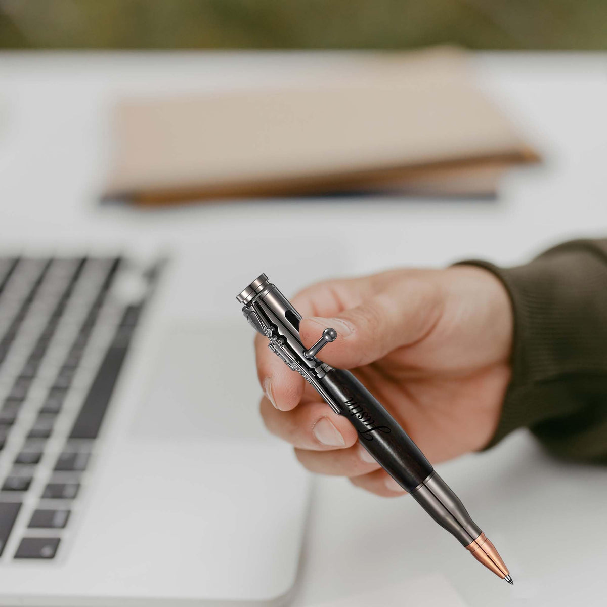 Personalized Bolt Action Pen, Free Engraved Wood Metal Ballpoint Pen with 2 Refills, Customized Pen