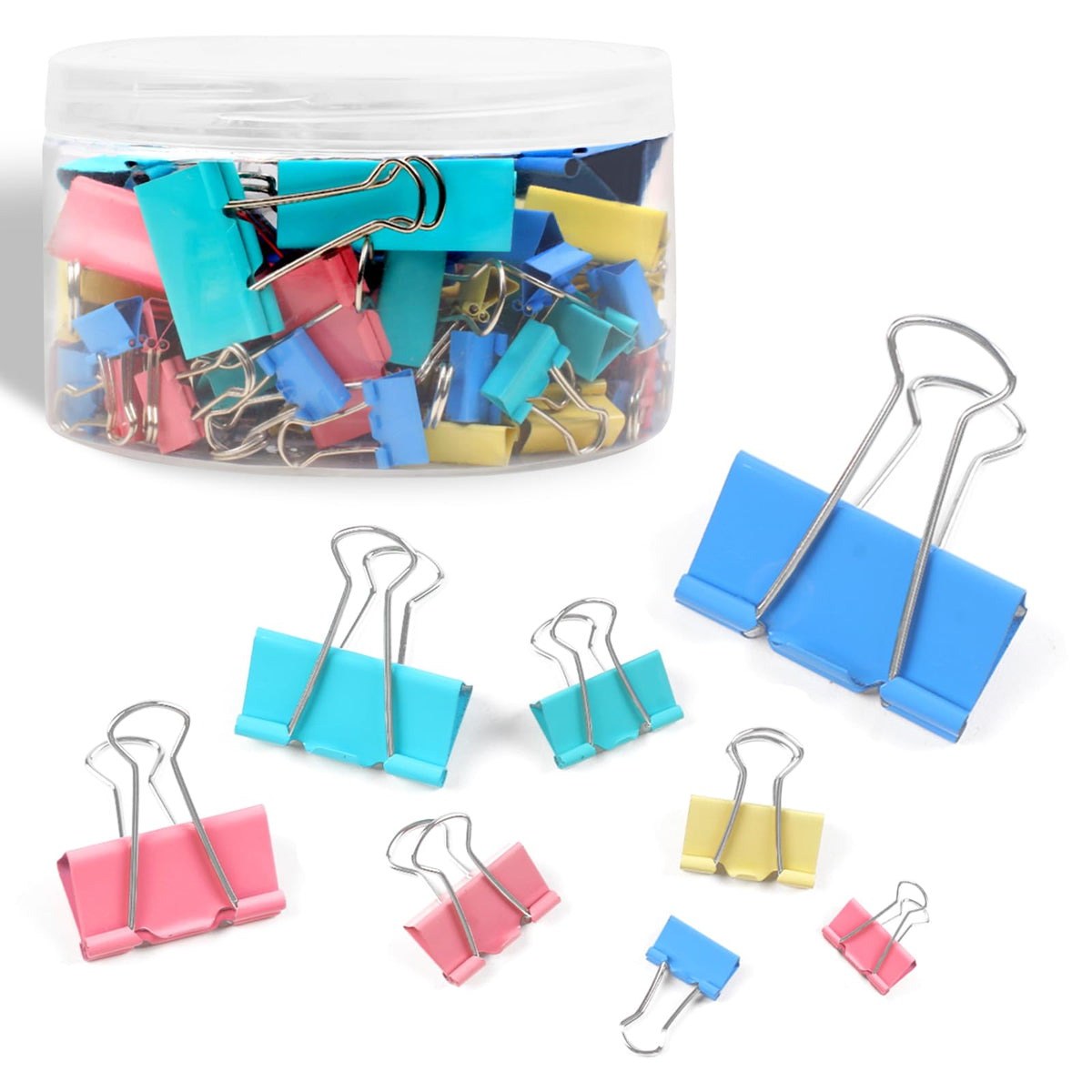 Joyberg 125Pcs Binder Clips Colored, Binder Clips Assorted Sizes, 6 Sizes Binder Paper Clips for