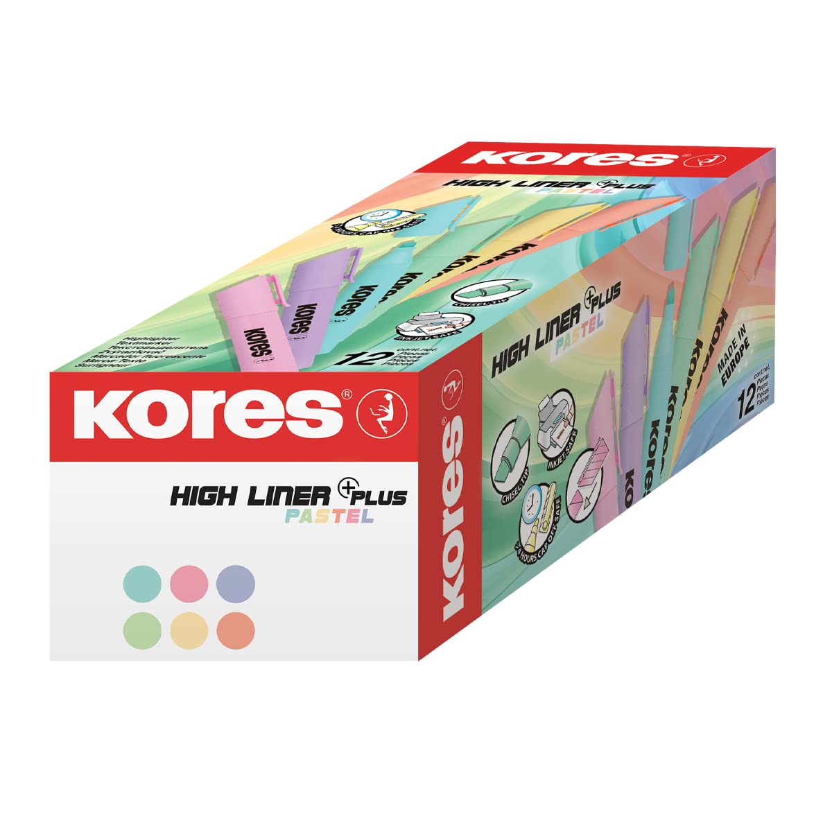 Kores - High Liner Plus: Pastel Lilac Highlighter Pens, Chisel Tip and Water-based Ink, School and