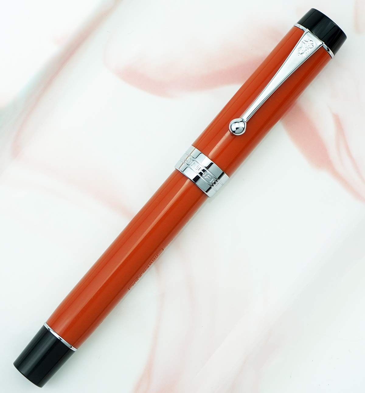 Jinhao Classic Fountain Pen with Jinhao Stamp, Orange Red Celluloid Silver Trim, Medium Nib with