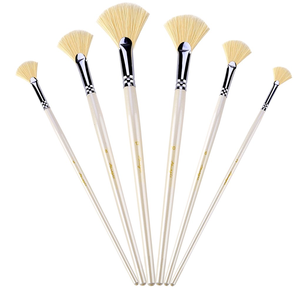 Amagic Fan Brush Set - Hog Bristle Natural Hair - Artist Soft Anti-Shedding Paint Brushes for