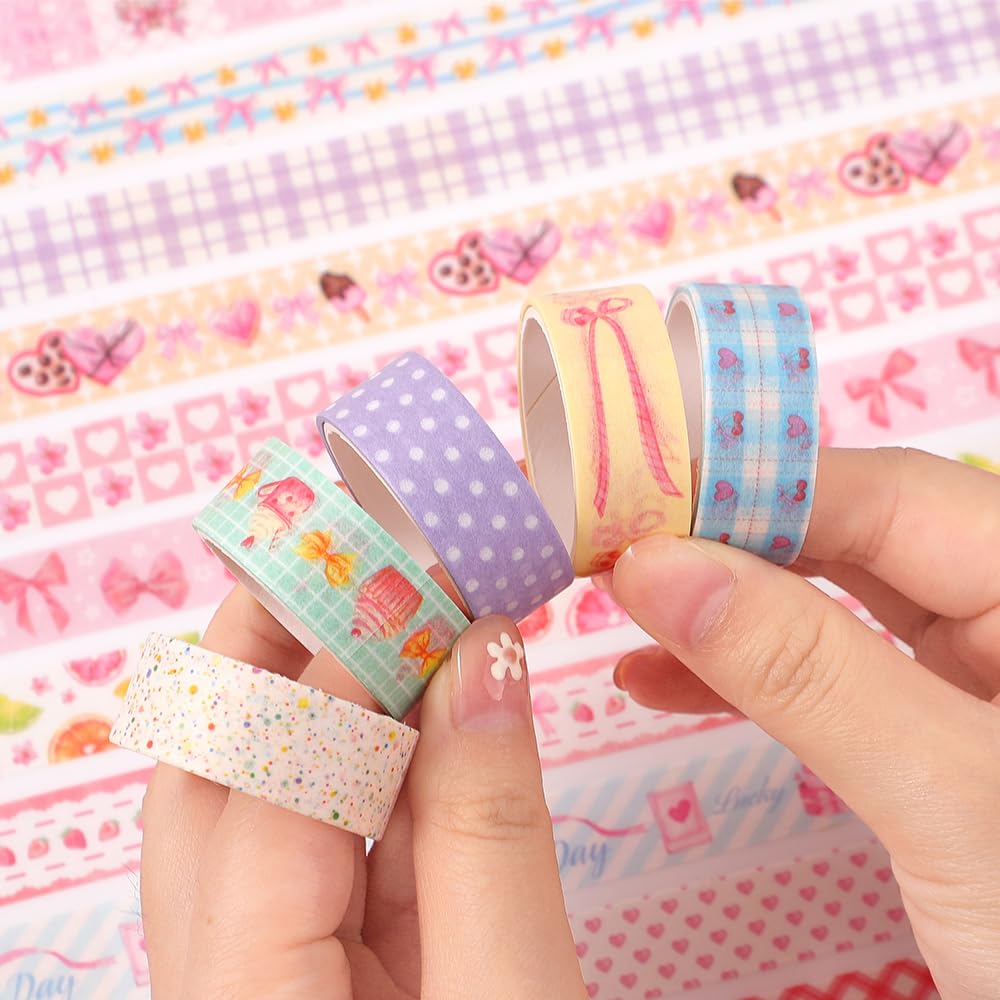 icceemee 36 Rolls Sweet Pink Theme Washi Tape Set with Different Colorful Patterns, Writable