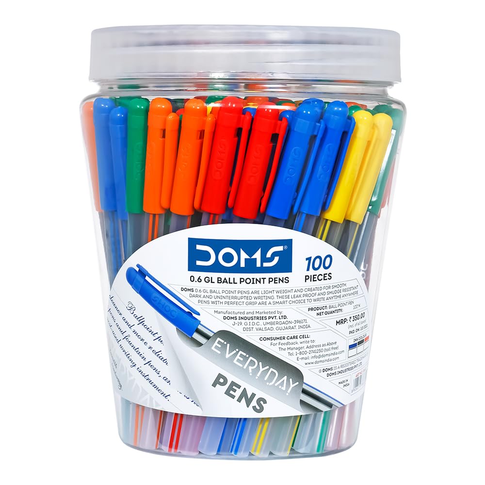 Doms Everyday GL Ball Point Pen Jar Pack | Tip Size 0.6 MM | Light Weight With Leak Poof |