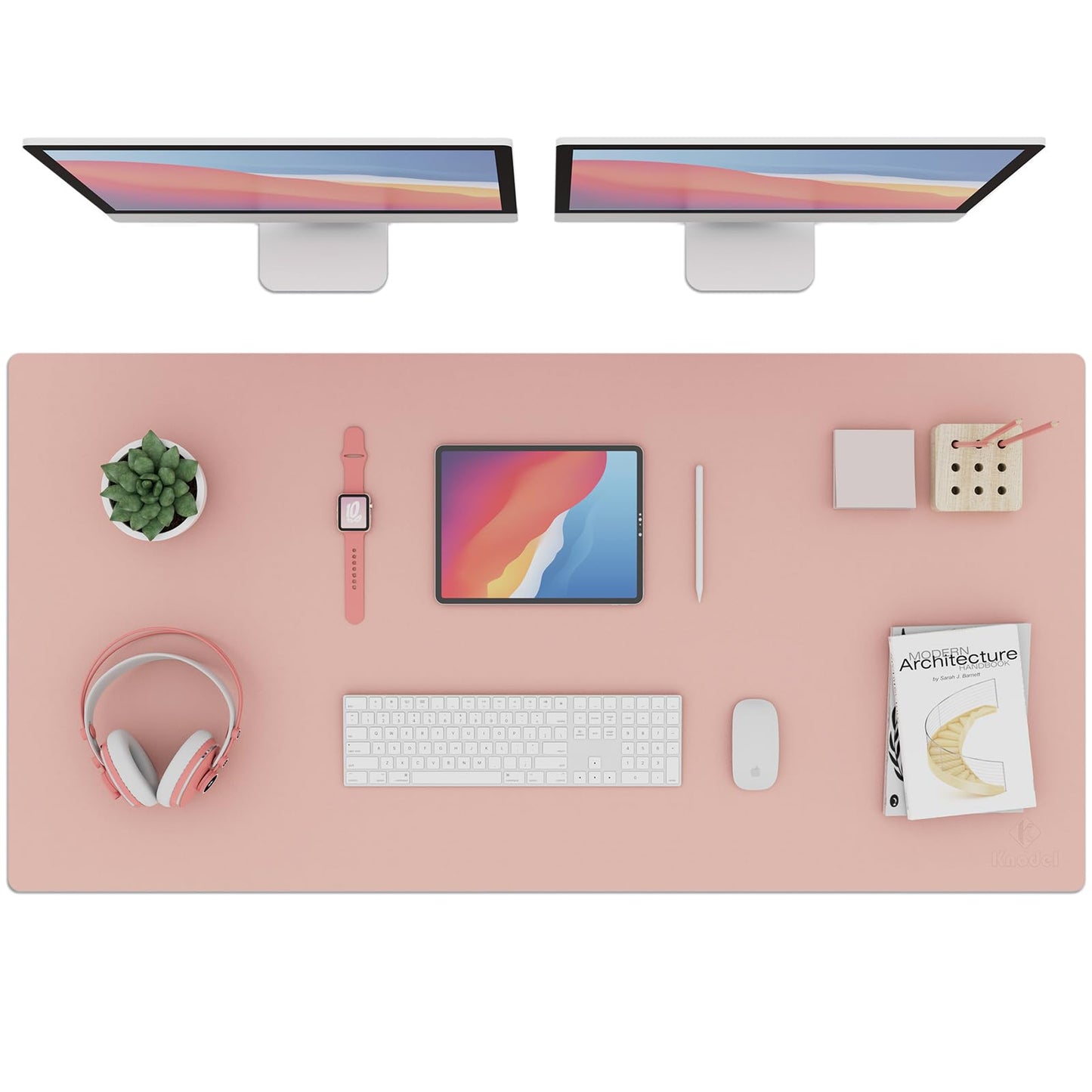 K KNODEL Extra Large Desk Mat, Leather Mouse Pad (47.2"x23.6", Pink)