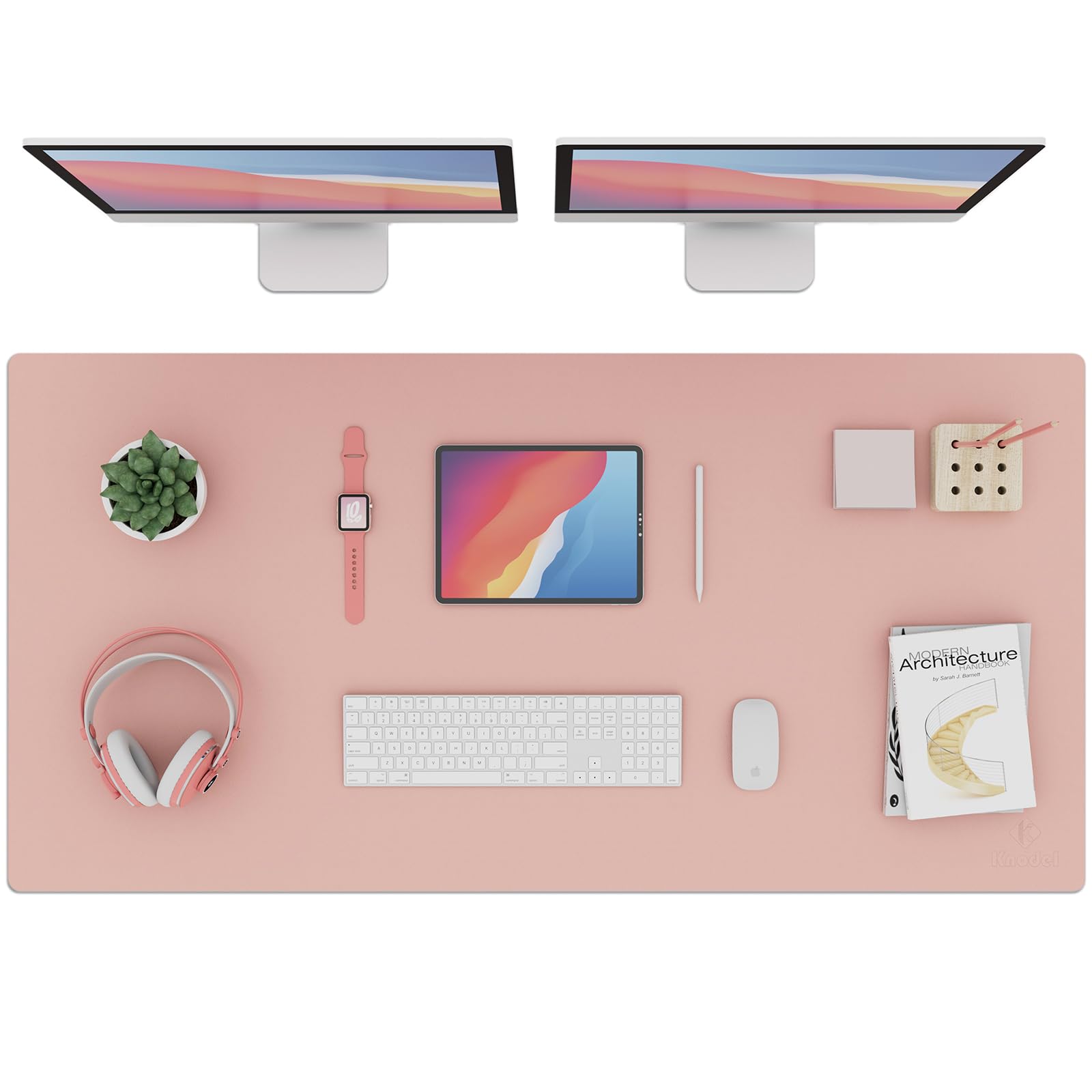 K KNODEL Extra Large Desk Mat, Leather Mouse Pad (47.2"x23.6", Pink)