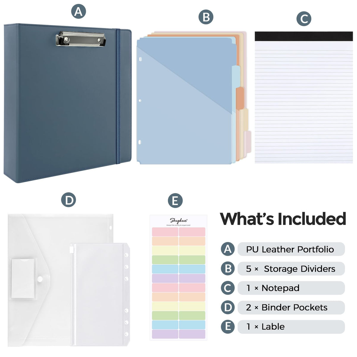 SKYDUE 3 Ring Binder with Clipboard, 2 Inch Heavy Duty Binder, PU Clipboard Binder with Notepad & 5