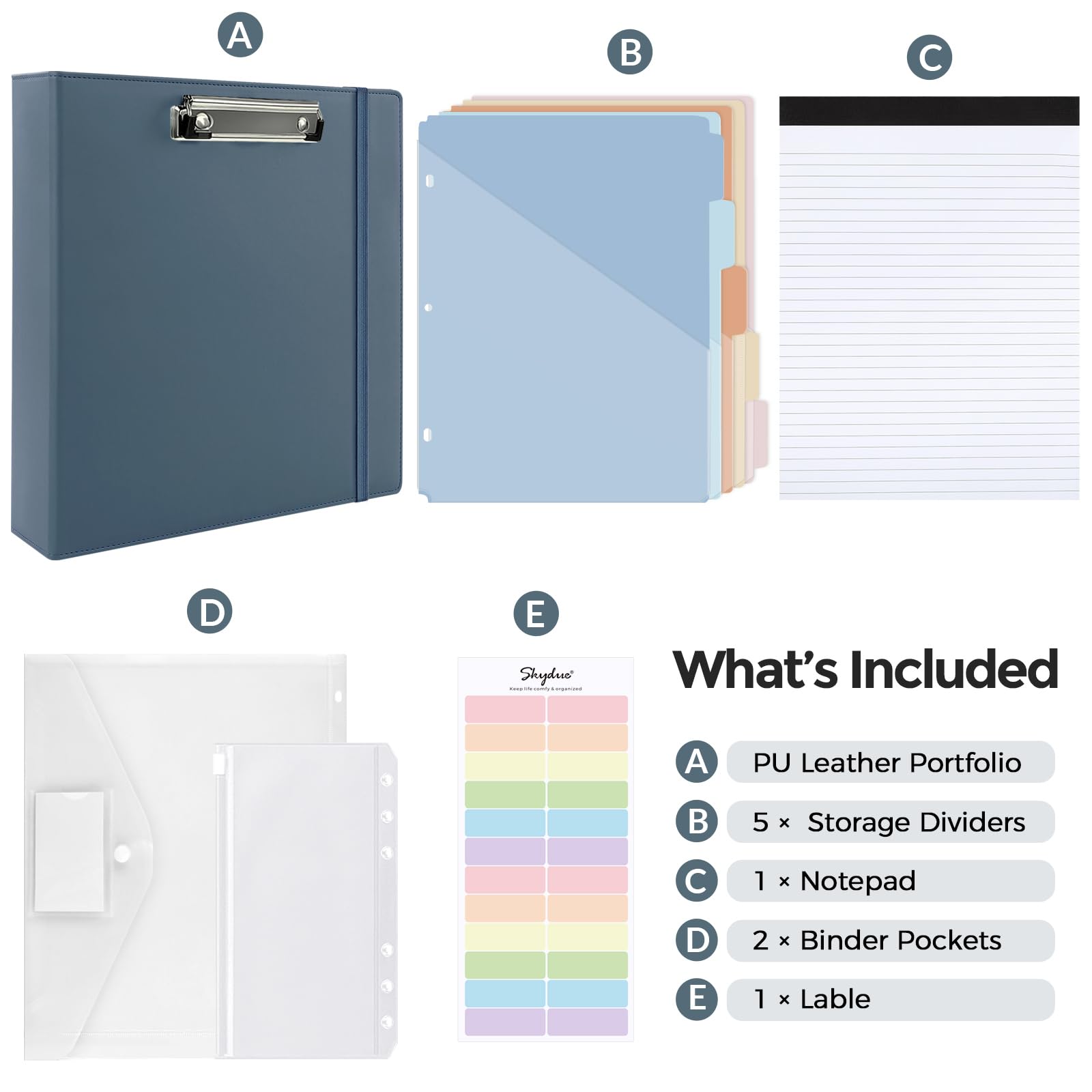 SKYDUE 3 Ring Binder with Clipboard, 2 Inch Heavy Duty Binder, PU Clipboard Binder with Notepad & 5