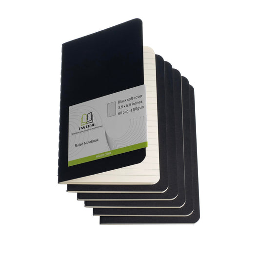 TWONE 6 Pack Mini Pocket Notebooks, 3.5x5.5, Lined, Black Cardstock