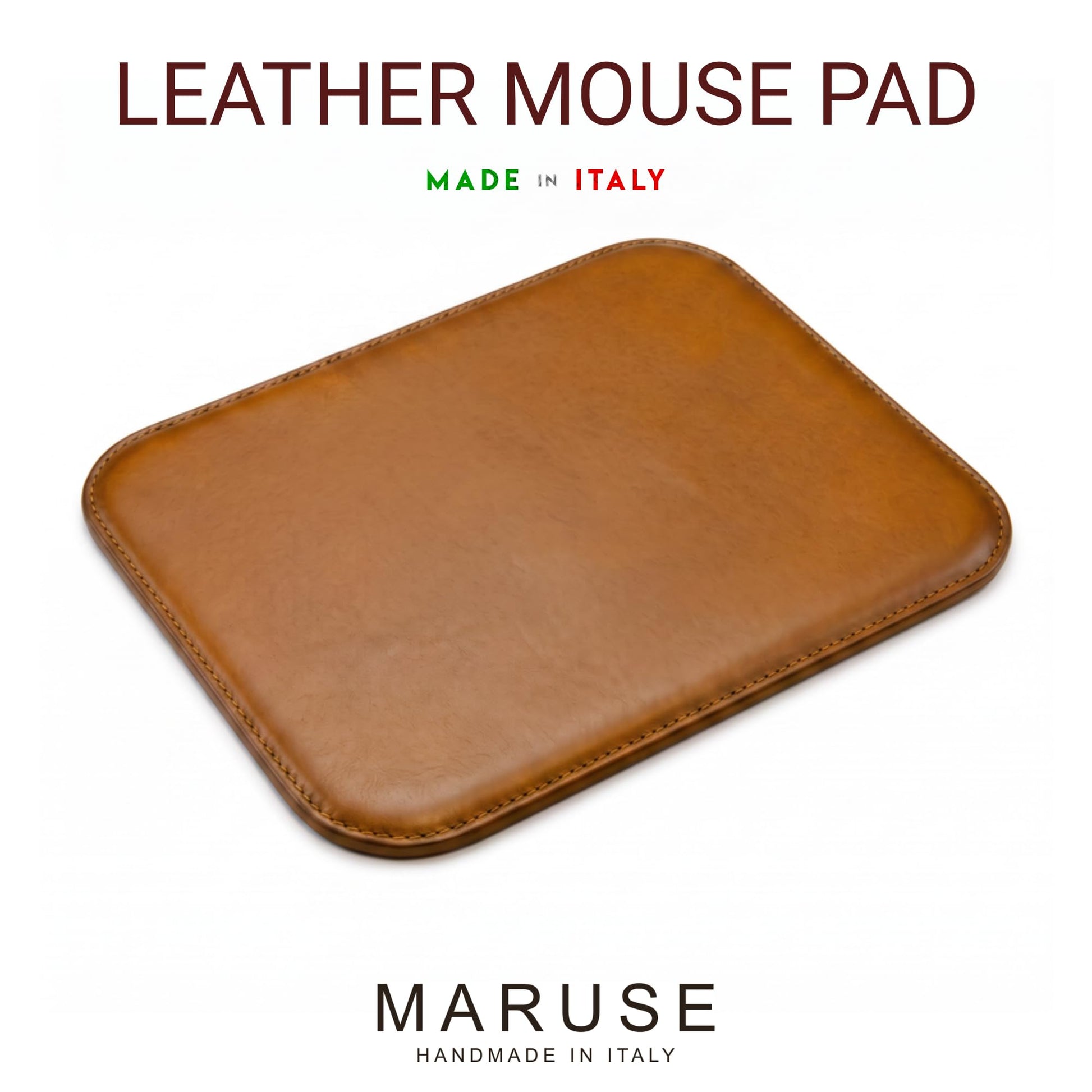 Maruse Italian Leather Mouse Pad for Home or Office Desktop, Handmade in Italy, Honey