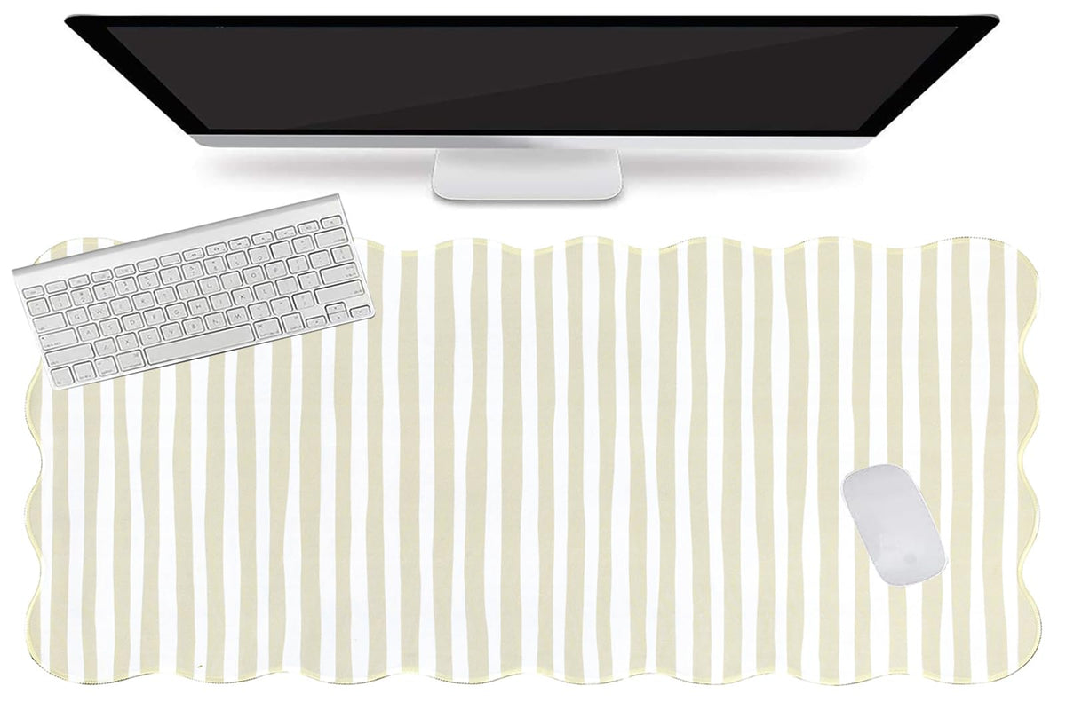 L-SPOUTTO Beige Striped Mouse Pad,Scalloped Desk Mat XXL Large Geometric Gaming