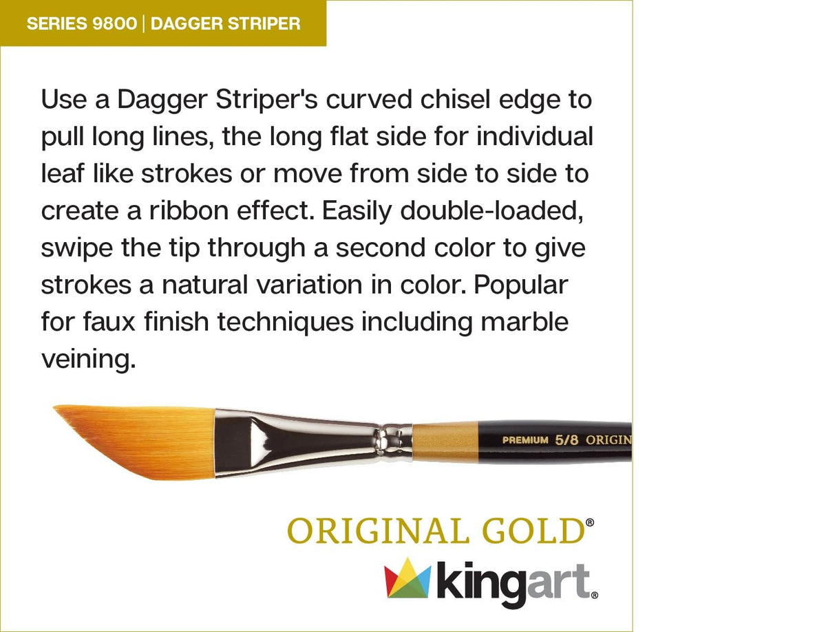 KINGART Premium 4 pc. Original Gold 9800 Series Dagger Striper Artist Brush Set, Synthetic Golden
