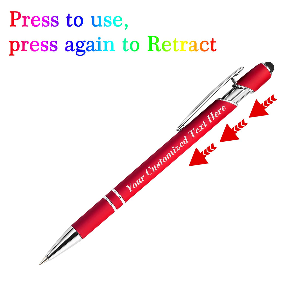 10 Pcs Personalized Pens in Bulk with Stylus Tip - Custom Print with Name 0.5 mm Soft Touch Medium