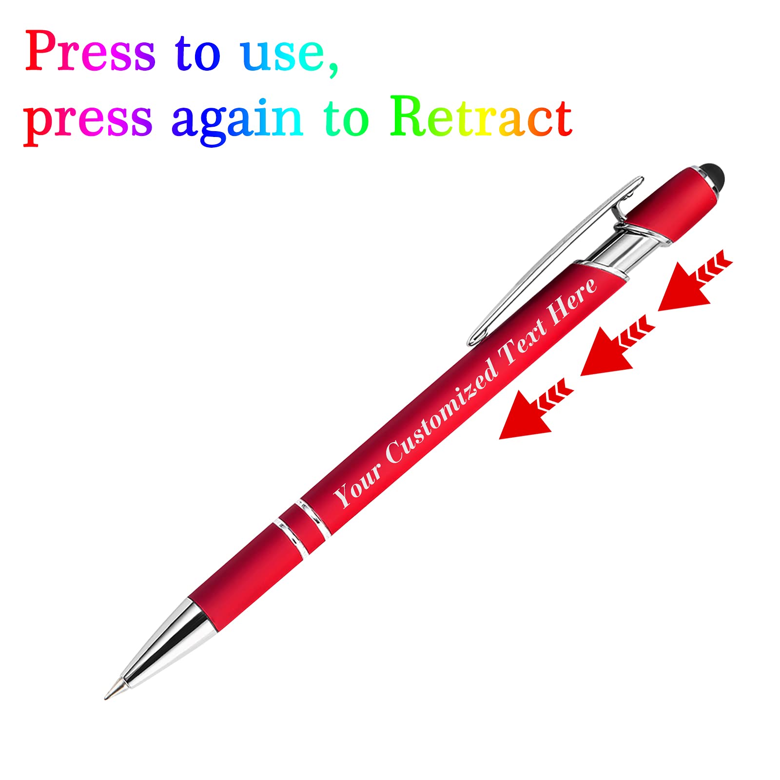 20 Pcs Personalized Pens in Bulk with Stylus Tip - Custom Print with Name 0.5 mm Soft Touch Medium