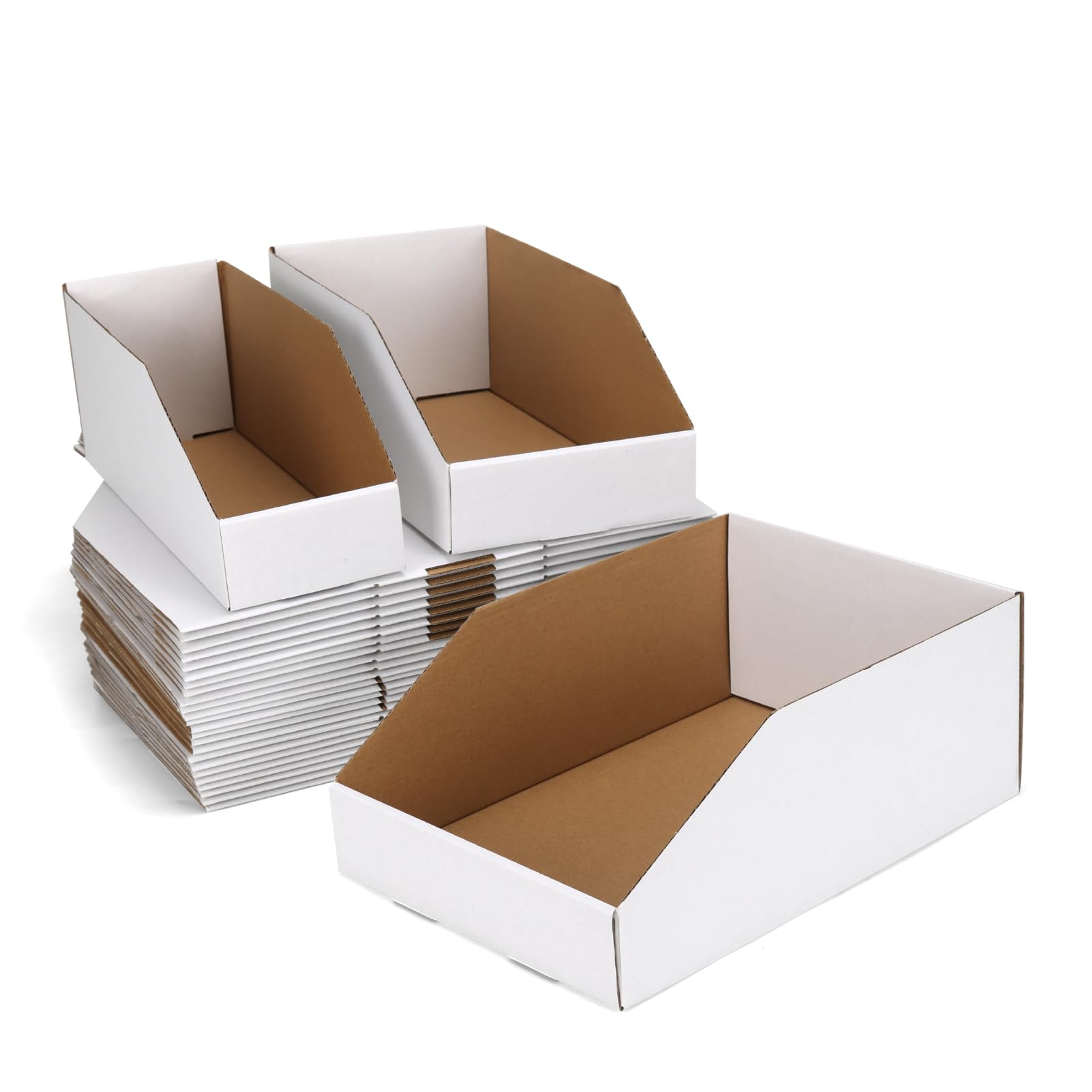 ZBEIVAN Cardboard Storage Bins Boxes 30 Packs, Easy Assembly Pantry Organizer Bins for Shelf, White