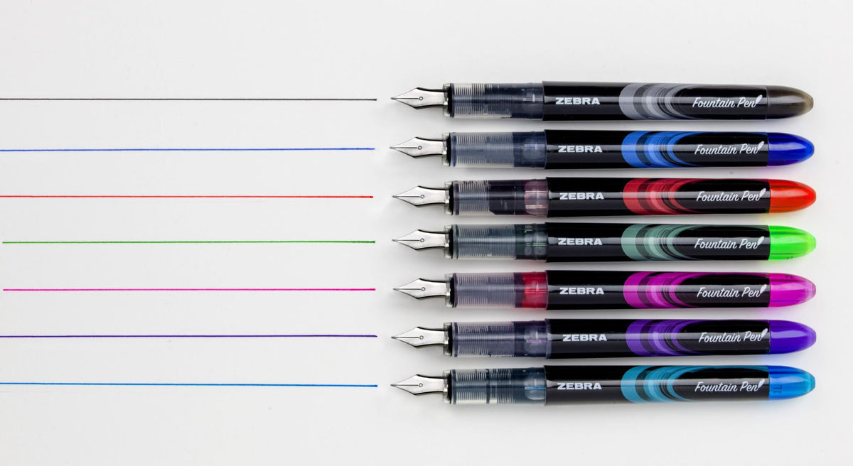 Zebra Pen Fountain Pen, Free-Flowing Liquid Assorted Ink, 0.6mm, 7-Pack