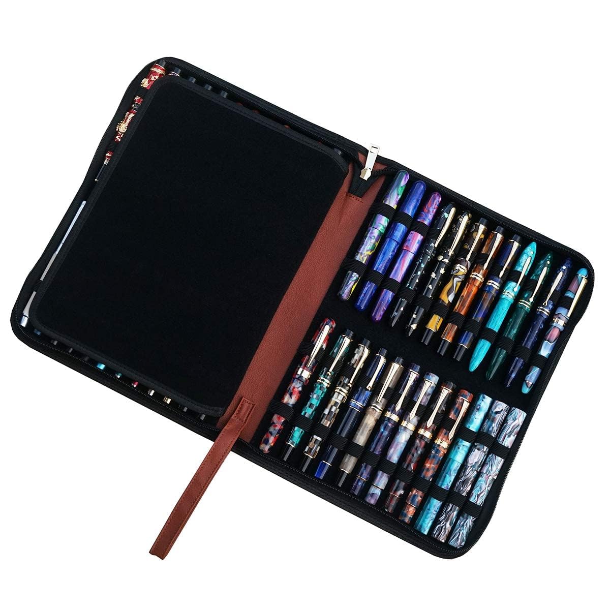 Lanxivi Large Capacity Fountain Pen Case PU Leather Coffee Color 48 Slots pen pouch bag