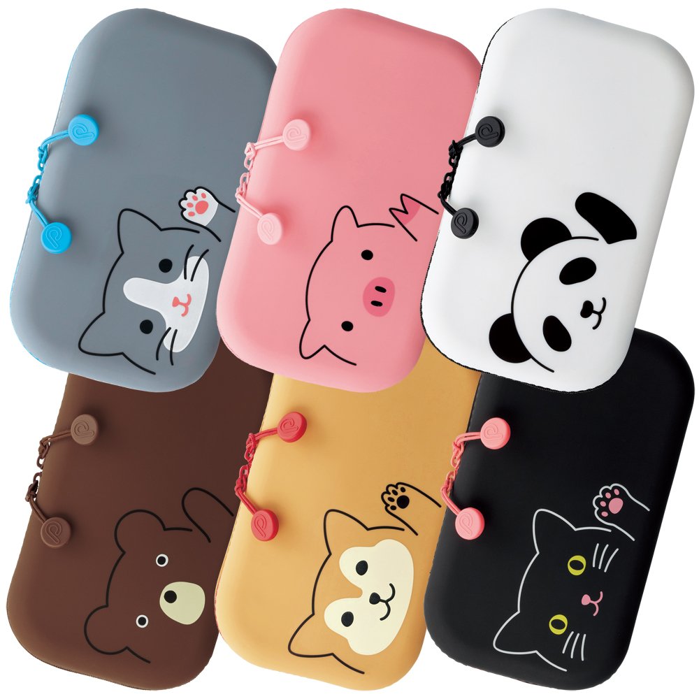 LIHITLAB PuniLabo Zipper Pouch, 7.5" × 1.5", Gray Cat (A7716-4)