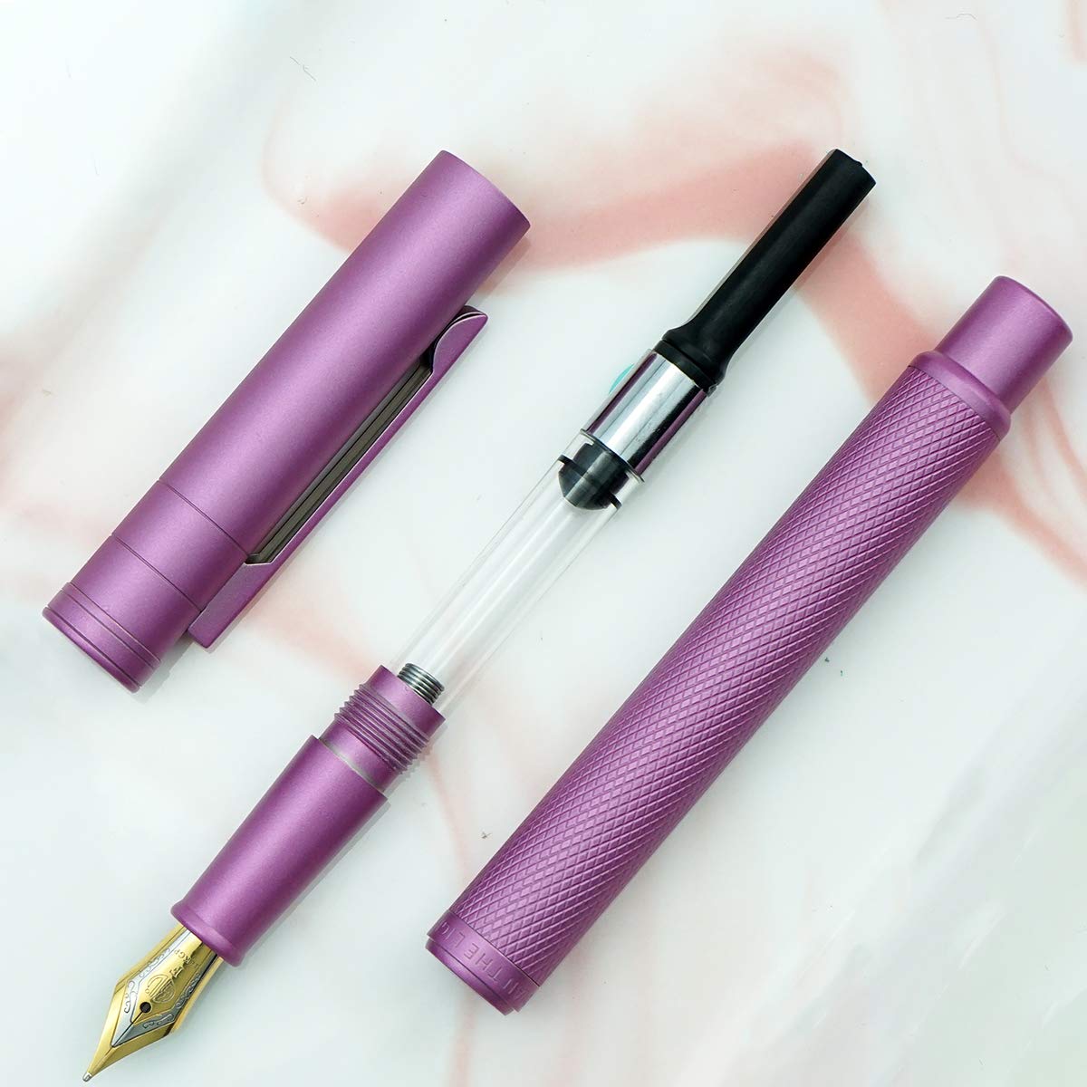 Asvine Pink Forest Fountain Pen Fine Nib, Classic Design with Converter and Metal Pen Case, The