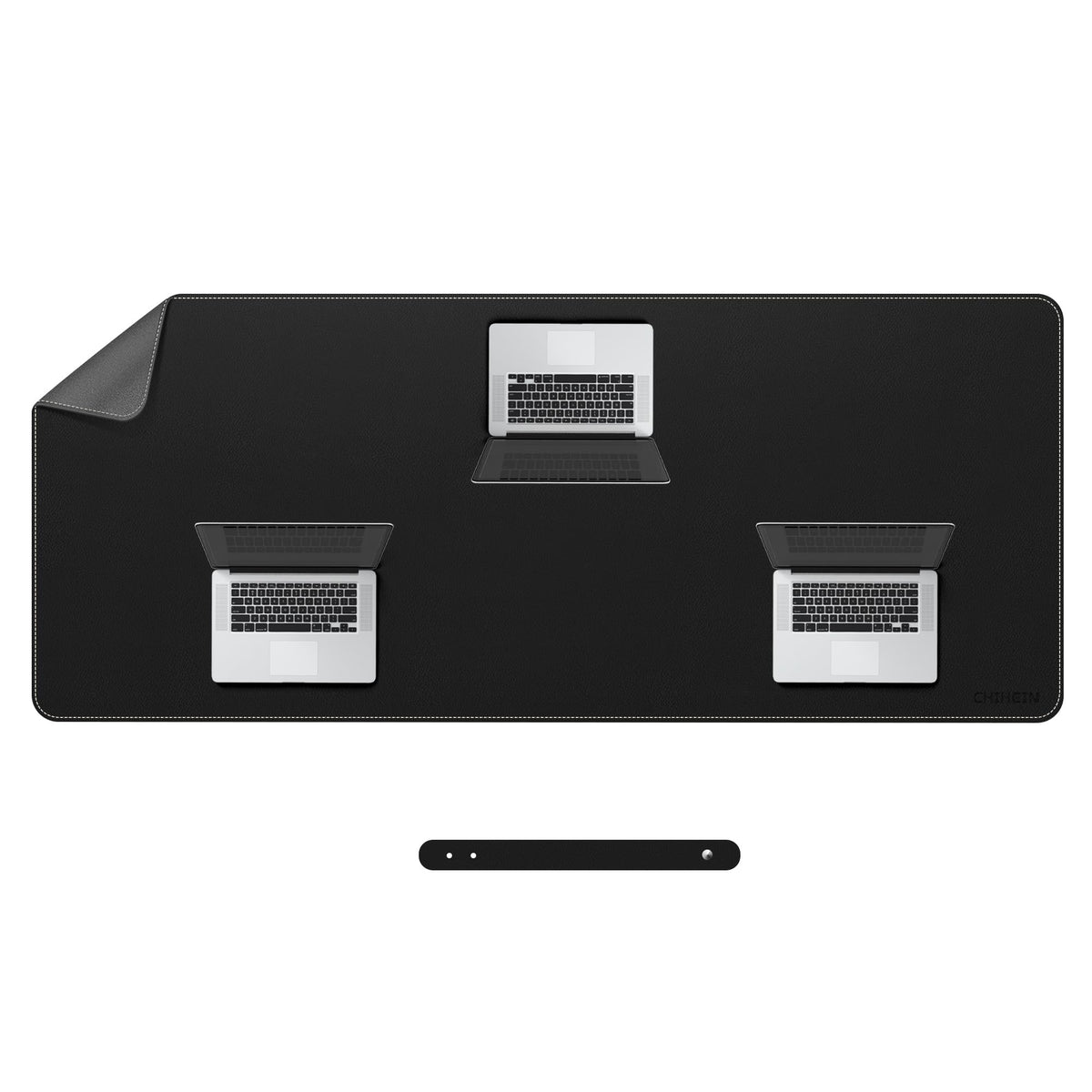 Chihein 63" x 28" 4XL PU Leather Desk Mat (Black/Gray), Huge Mouse Pad, Dual Sided Desk Pad