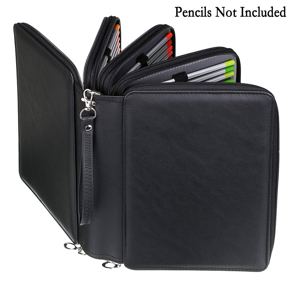 BTSKY 200 Slots Colored Pencil Organizer - Deluxe PU Leather Pencil Case
