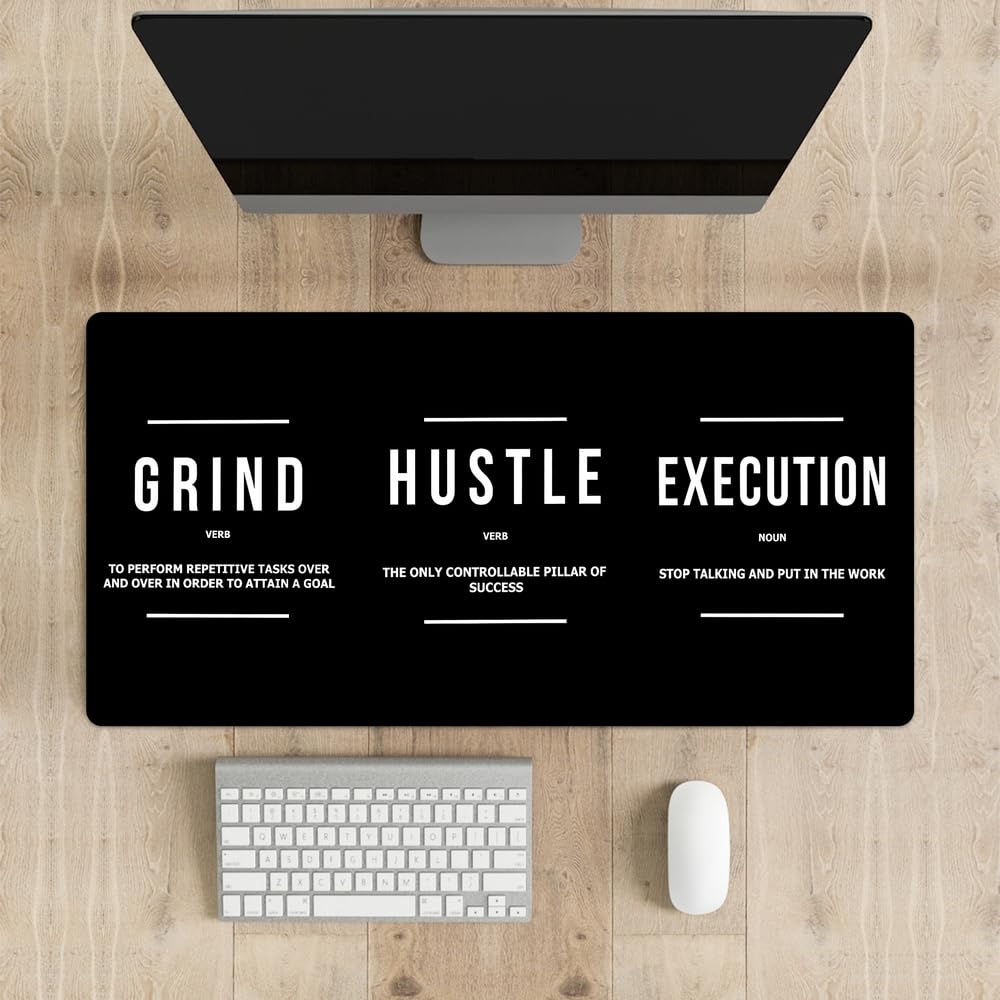 Reateforin Inspirational Black Hustle Rectangle Mouse Pad Non Slip Rubber Base Cool Full Desk Mouse
