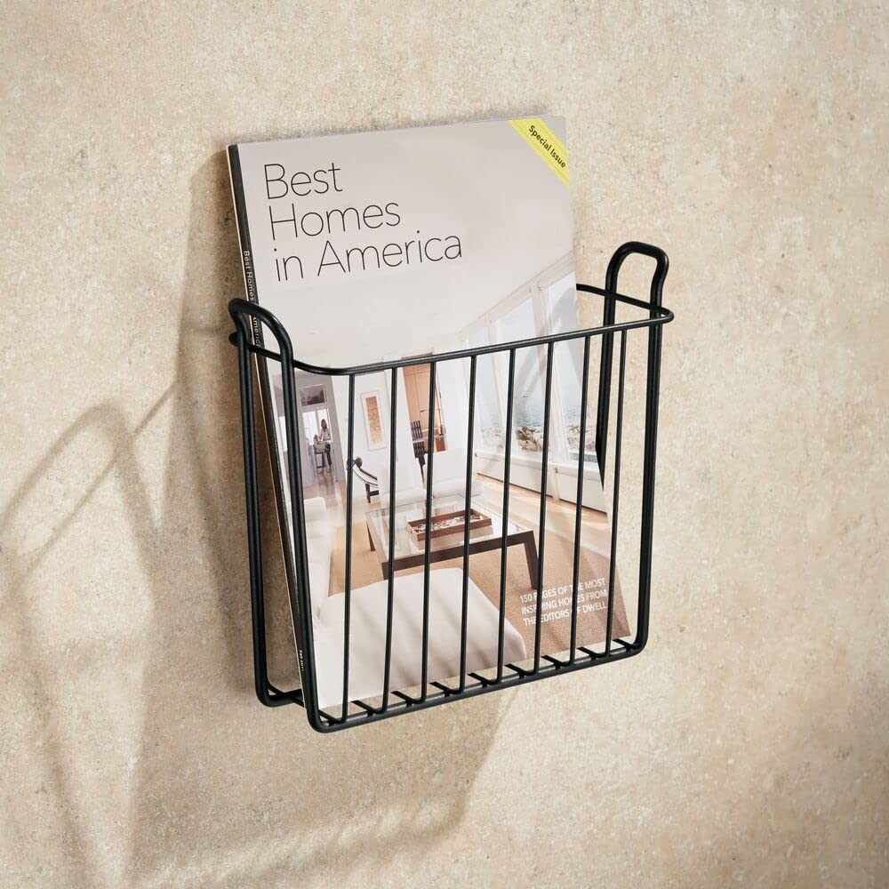 mDesign Metal Wall Mount Decorative Magazine Rack Organizer Bin Holder, Basket for Living Room