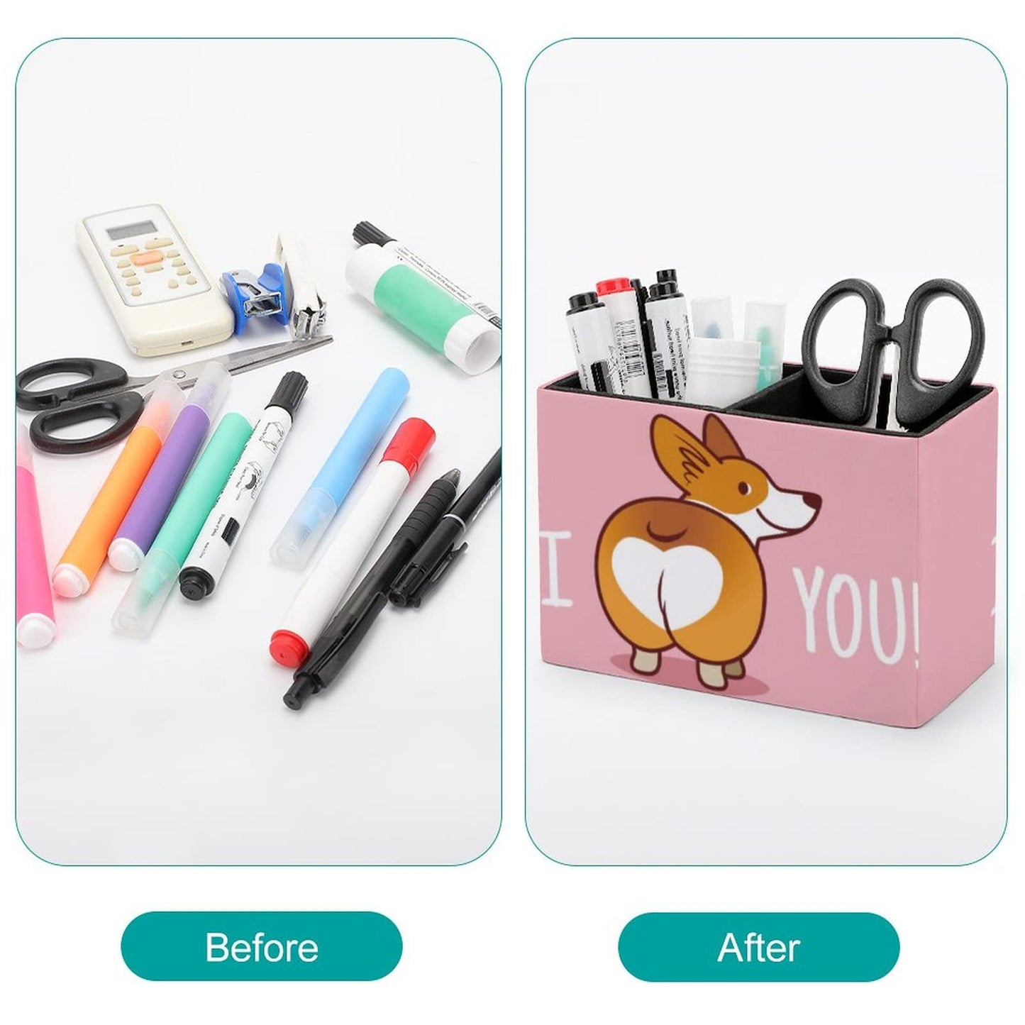 Niapessel Pencil Holder for Desk, Cute Corgi Dog Pen Holder Storage Desktop Pen Organizer Desk