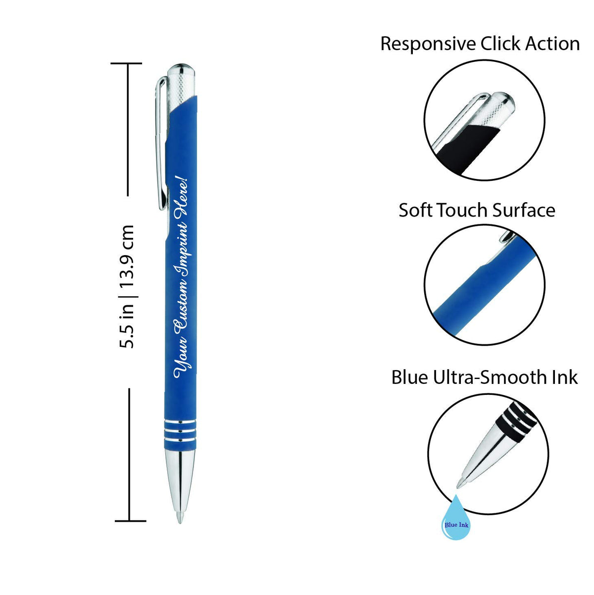 ExpressDesigns™ - Blue Ink Personalized Pens Rubberized - The Cameron - Custom Printed Name Pens