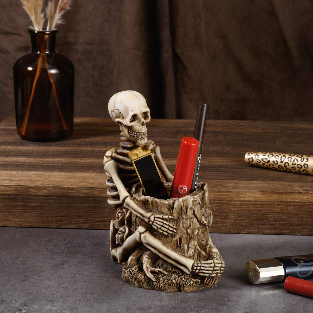 Arola Skull Pen Holder Skeleton Key Holder Makeup Brush Holder Home Office Desk Supplies Organizer
