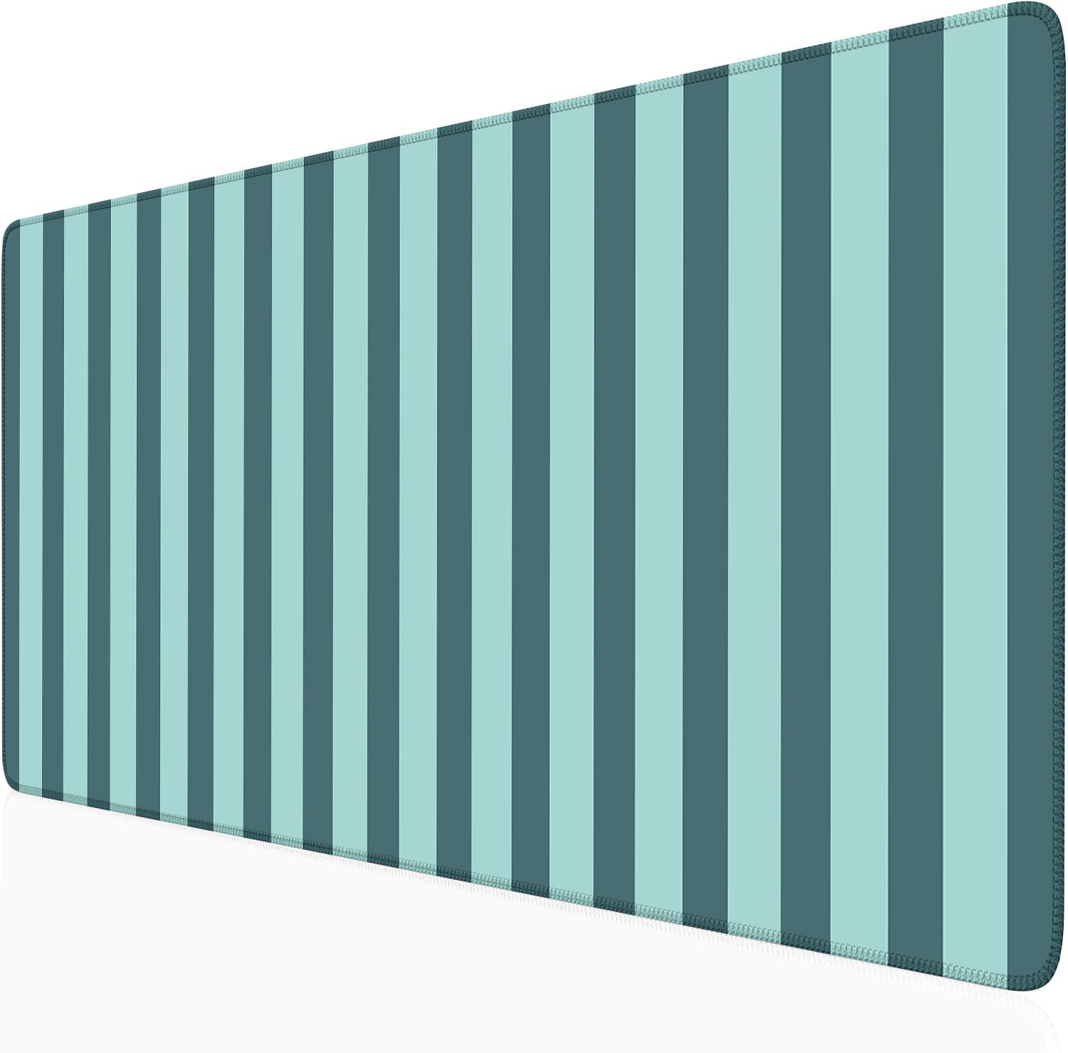 Teal Blue Striped Desk Mat Cute Pastel XXL Large Gaming Mouse Pad Desk Pad Kawaii Cozy Aesthetic