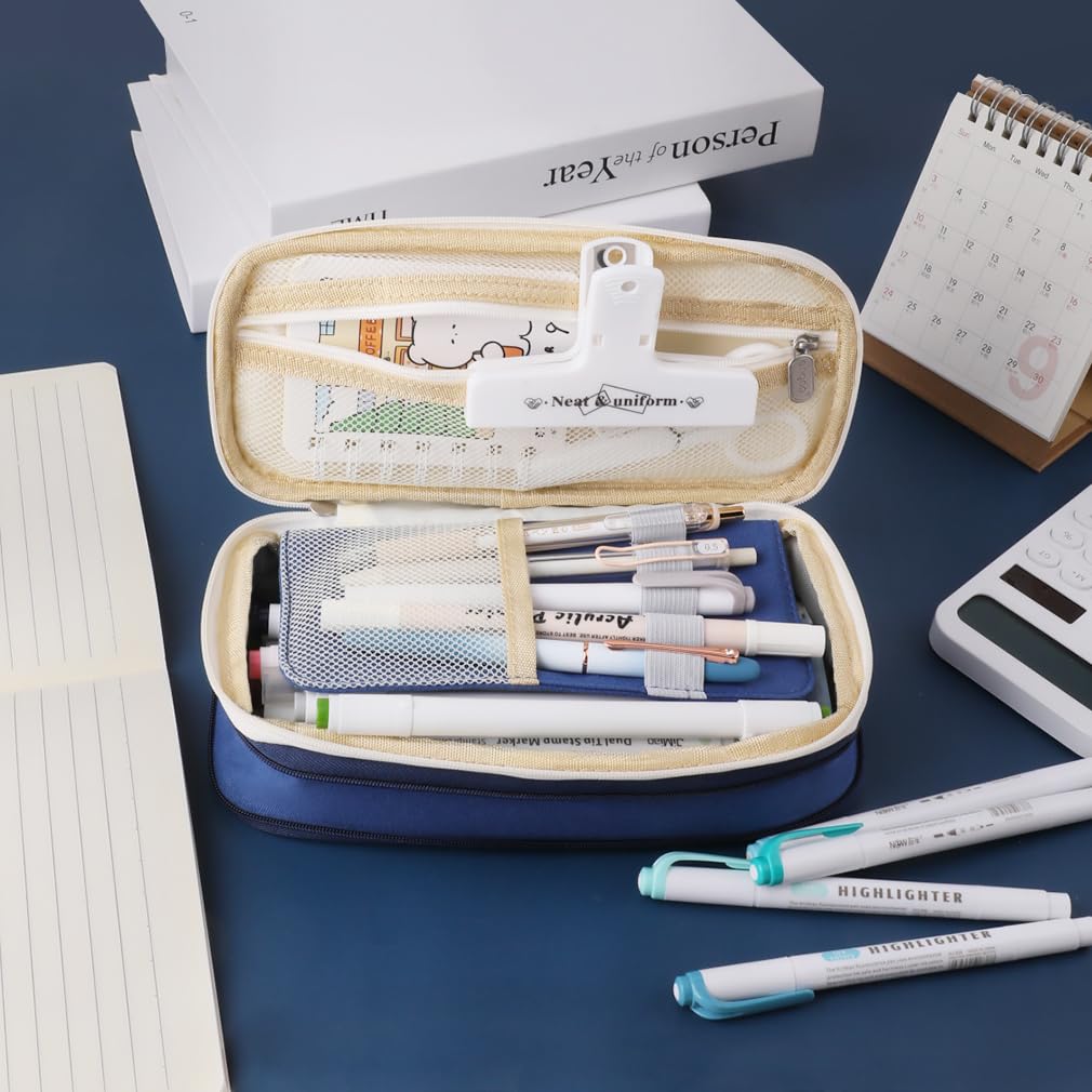 iSuperb Foldable Pencil Case Zipper Big Capacity Aesthetic Canvas Pencil Pouch Compartments