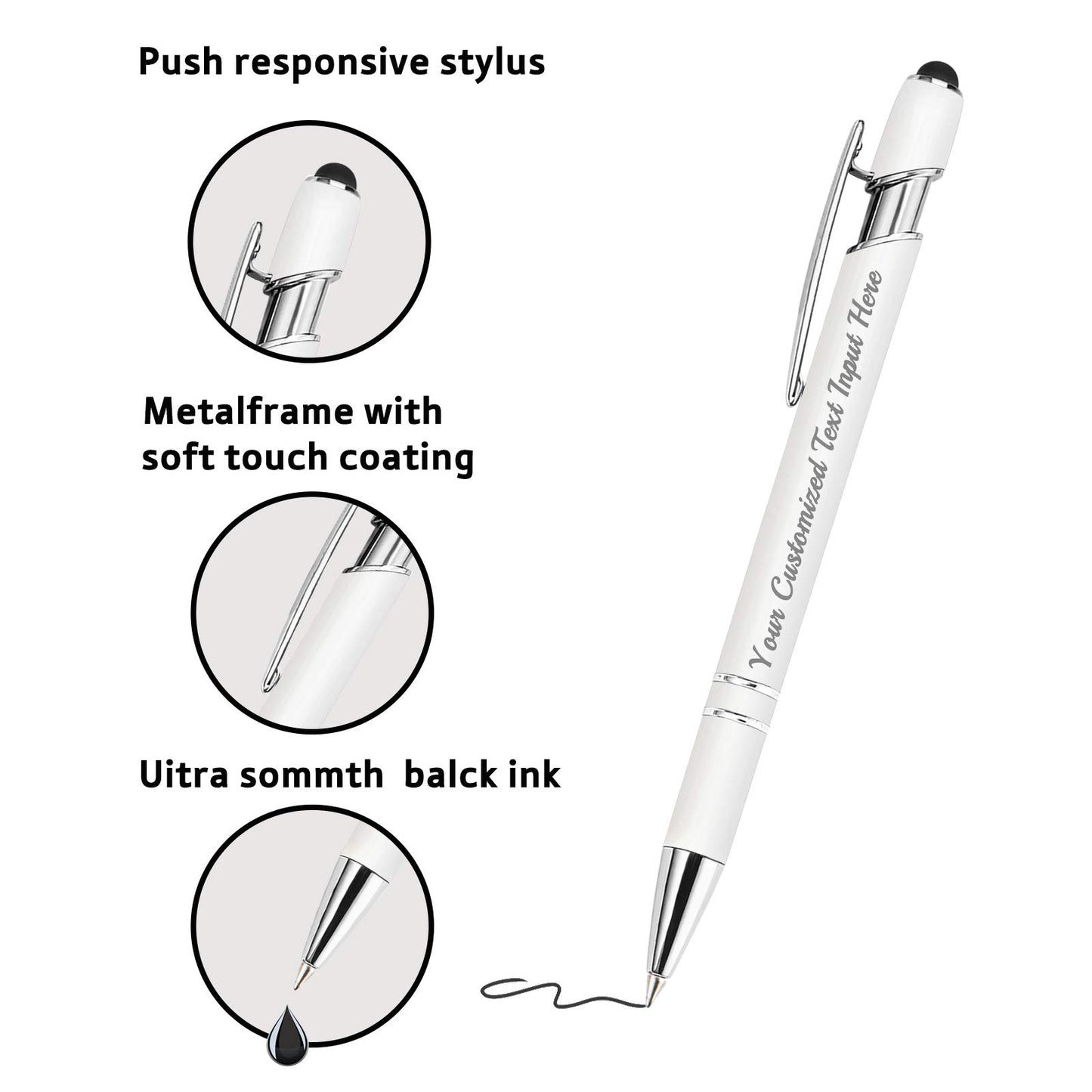 Betenshtresk Personalized Ballpoint Pen 12pcs, Custom Pens Free Engraved Bulk with Name Logo, Soft