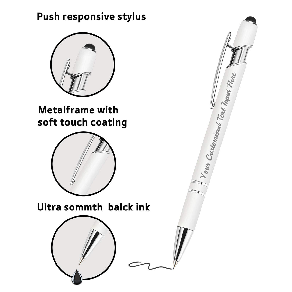 Betenshtresk Personalized Ballpoint Pen 12pcs, Custom Pens Free Engraved Bulk with Name Logo, Soft