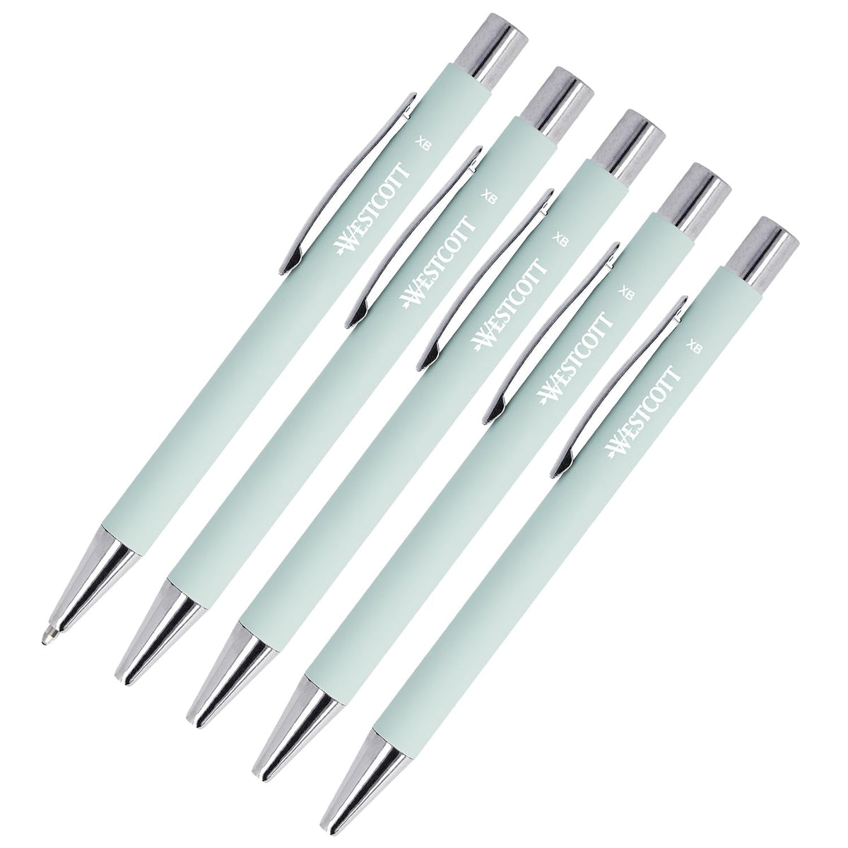 Westcott Premium Ballpoint Pen, Set of 5, Mint Coloured Ballpoint Pens Made of Aluminium, Document