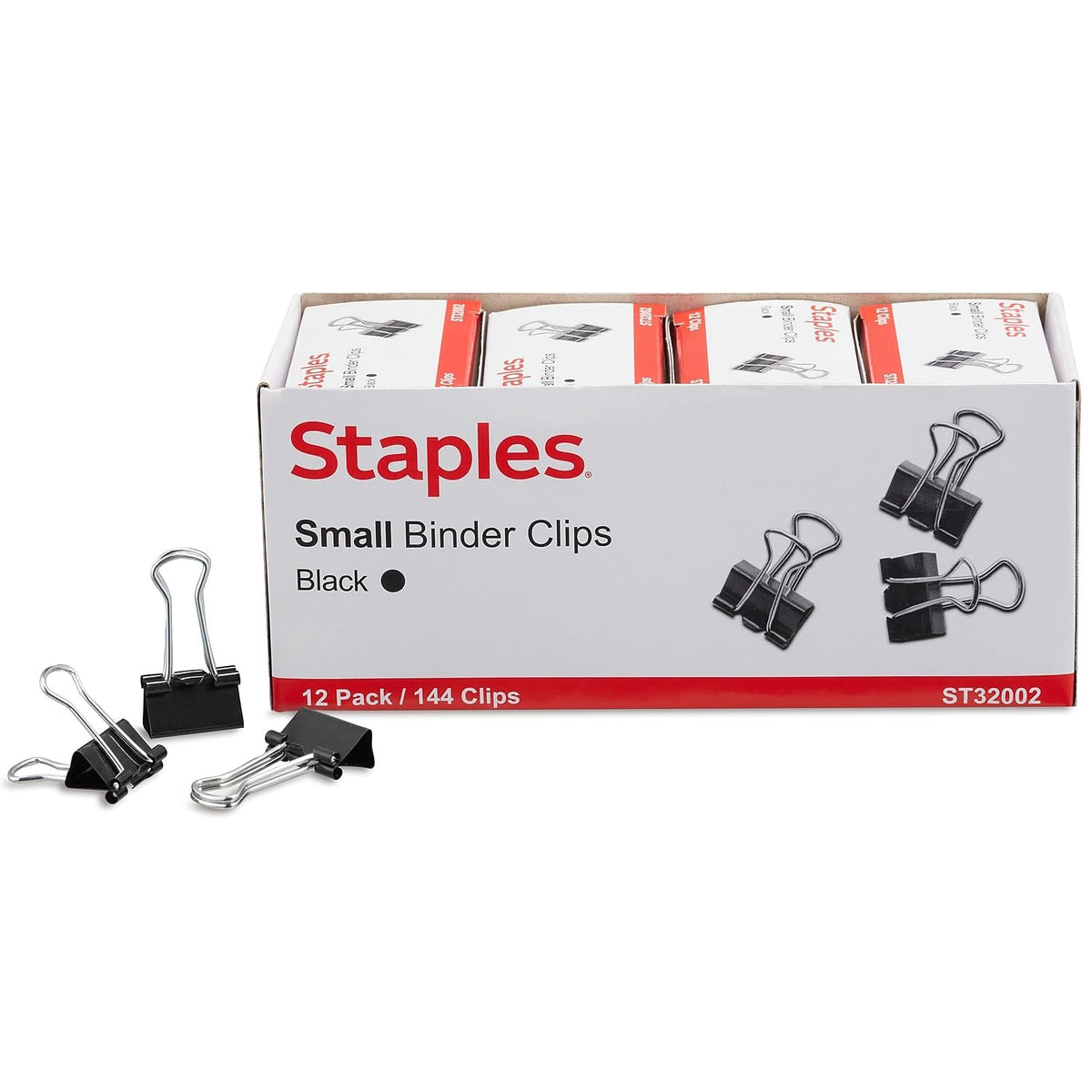 Staples Binder Clips, Small, 0.38 Inch Capacity, Black, 144 Pack
