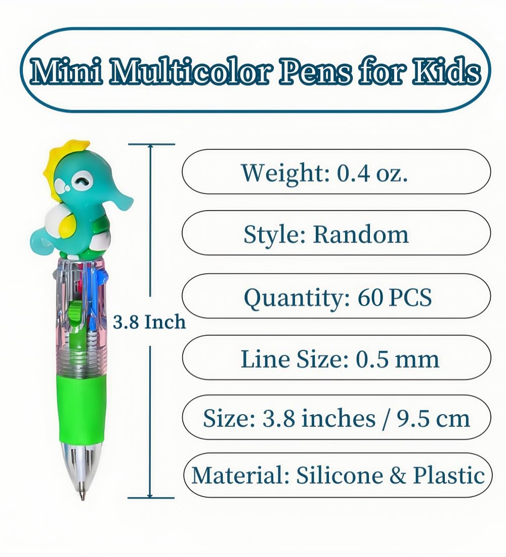 Oneshow 60 Pack Mini 4-in-1 Multicolor Ballpoint Pens, Teacher Reward Pens