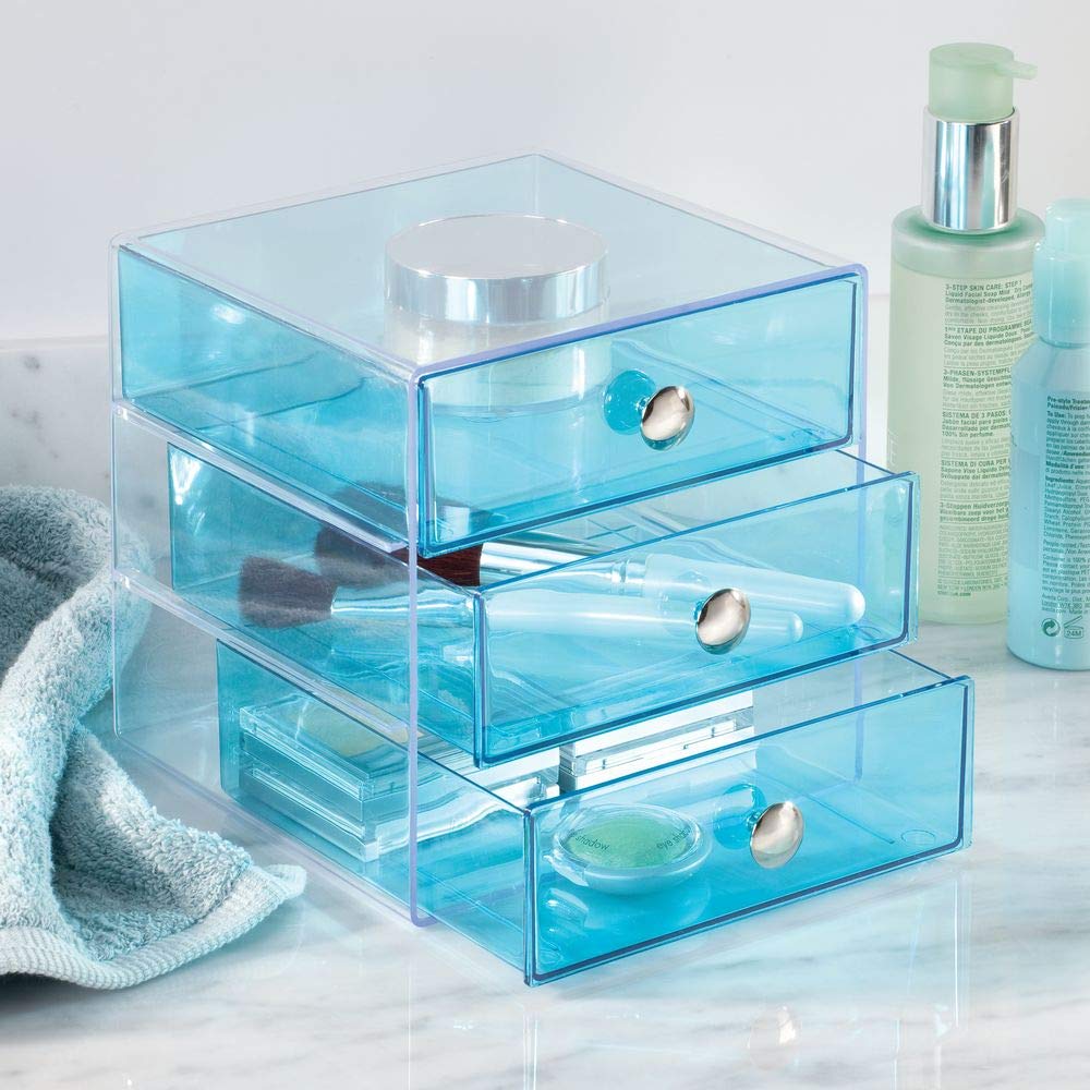 iDesign 3-Drawer Vanity Organizer, Aqua, 6.5" x 6.5" x 6.5"