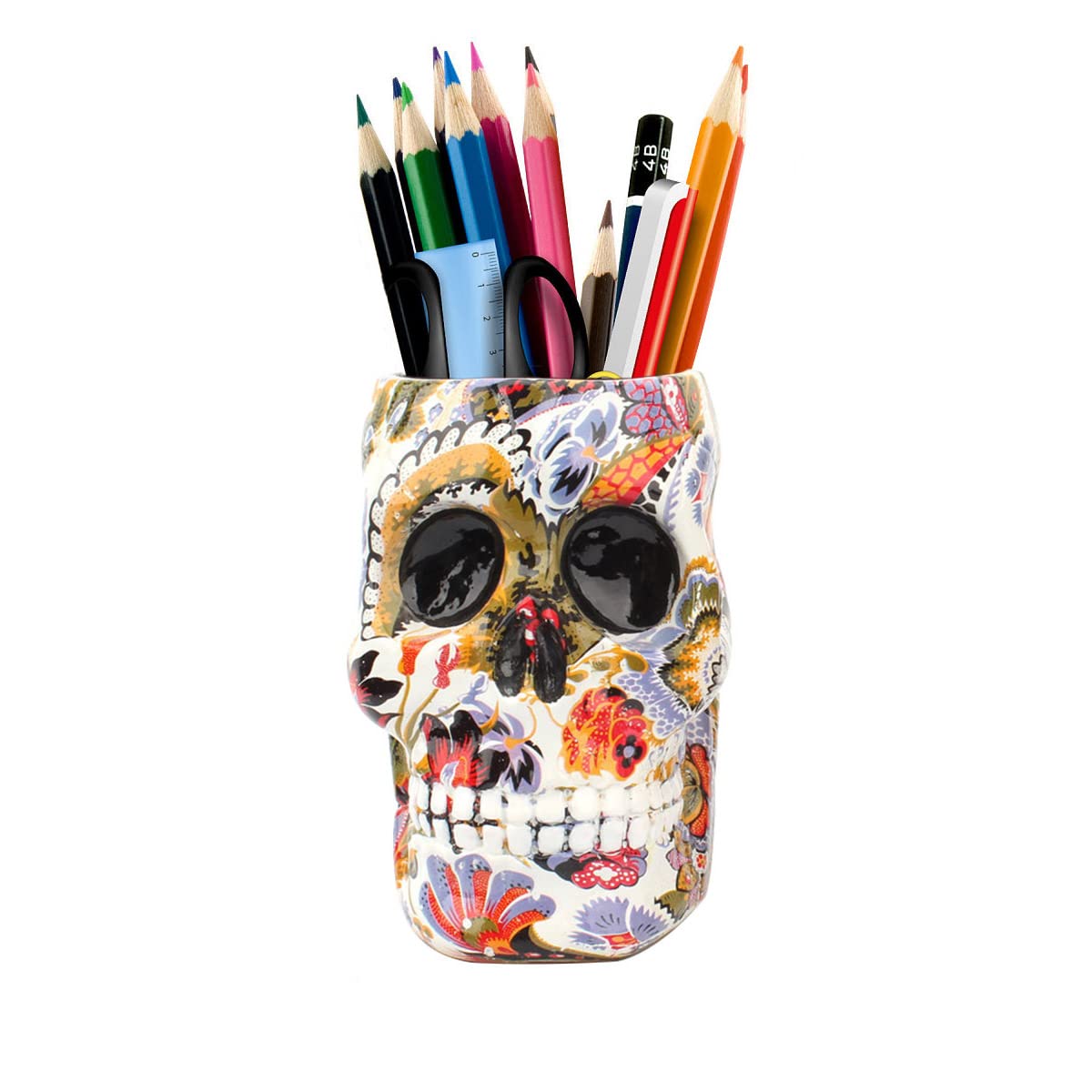 UnionKK 1 PCS Skull Pencil Holder Skeleton Pen Storage Organizer for Office Desk Skull Head Makeup