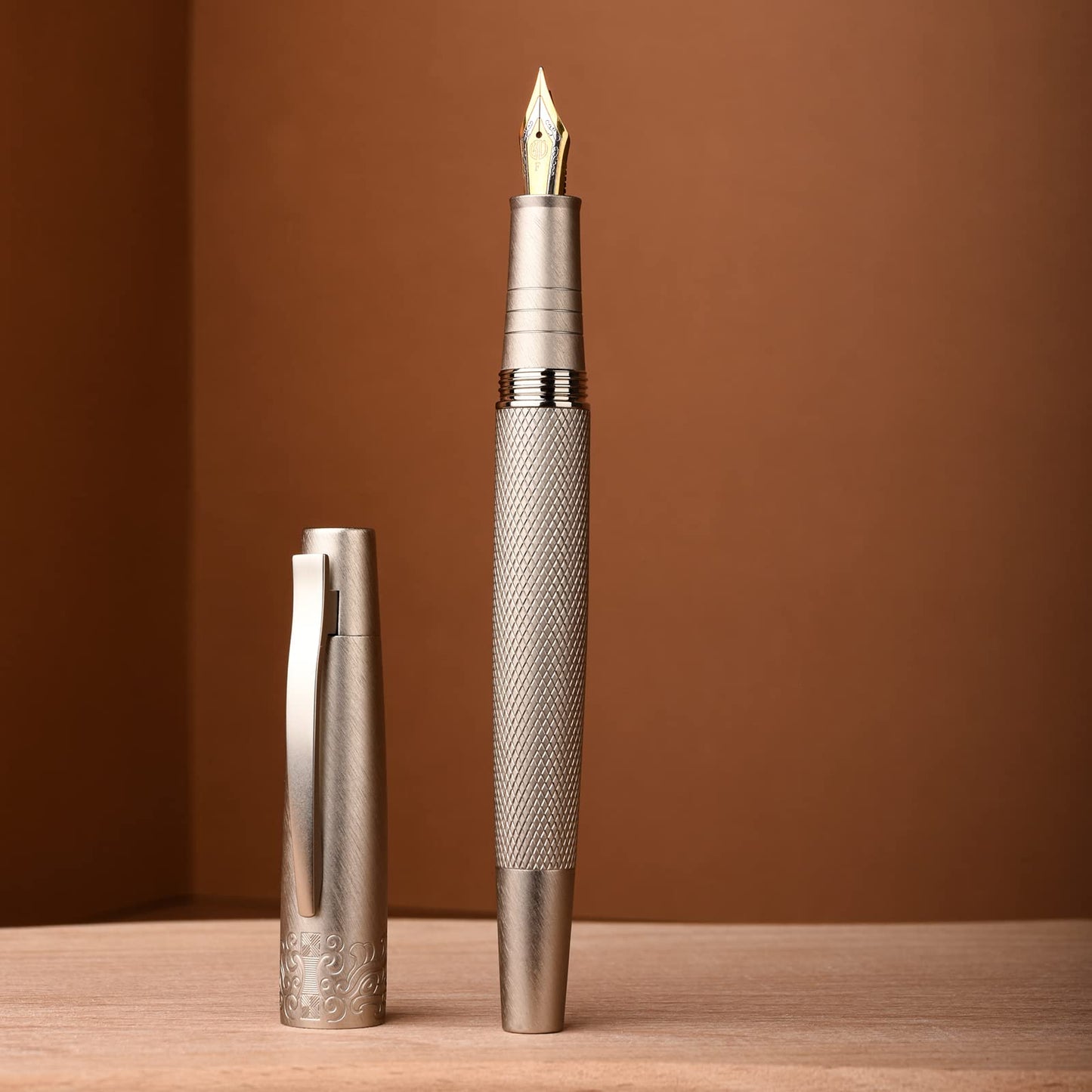Hongdian 6013 Silver General Fountain Pen, Iridium Gold-silver Fine Nib Solid Metal Writing Pen